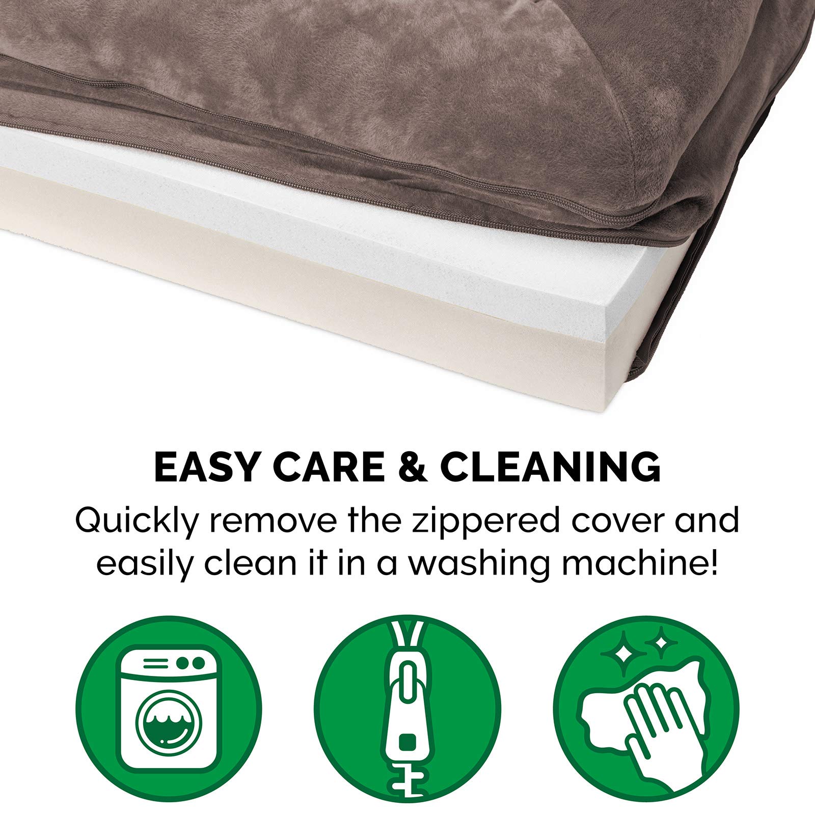 Furhaven Orthopedic Memory Foam Dog Bed for Large & Medium Dogs - Removable Bolsters & Machine Washable Cover - Supports Up to 55 lbs - Plush Faux Fur & Velvet Sofa Design - Driftwood Brown (Large) - Perfect for Living Room, Bedroom & Pet-Friendly Spaces