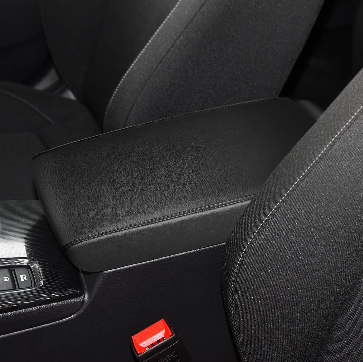 Premium Leather Car Center Console Armrest Cover for 2022-2025 Honda Civic Sedan & Hatchback - Black with Gray Stitches Interior Accessories | Durable Elbow Rest Protector for Comfortable Driving & Long Road Trips