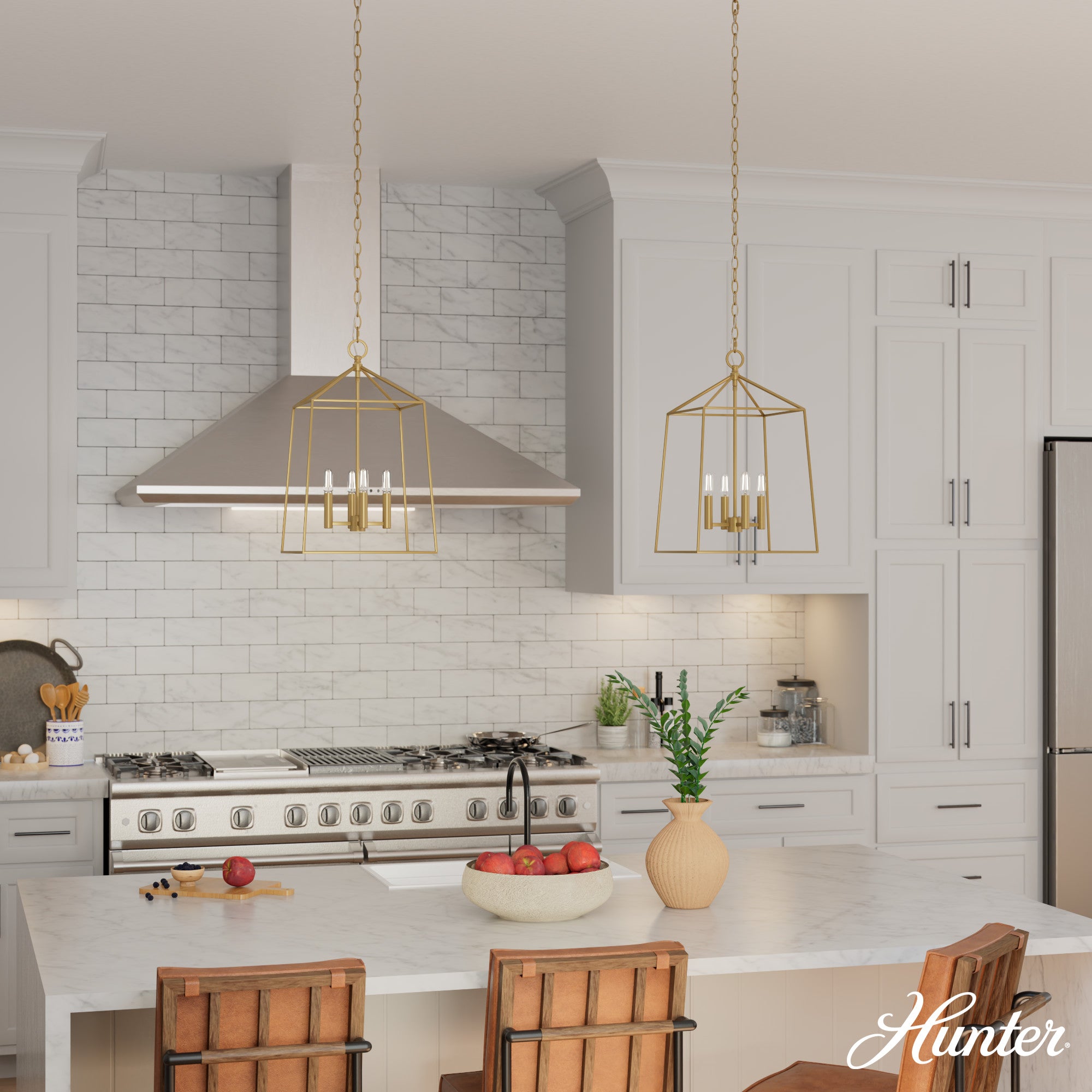 Hunter Fair Oaks Luxe Gold 4-Light Pendant Ceiling Light Fixture - Jasmine Roth Collection - Perfect for Dining Room, Kitchen Island & Entryway Lighting