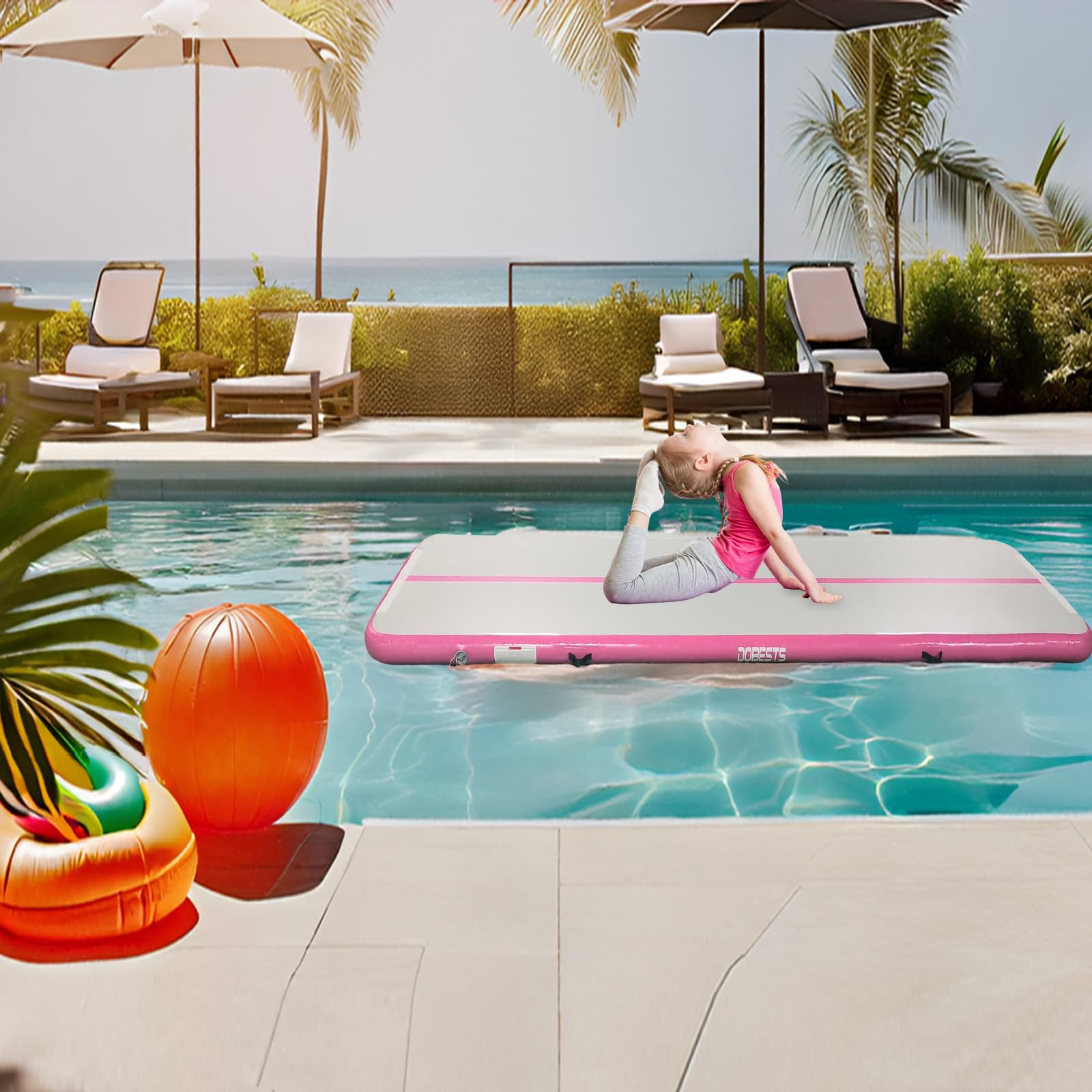 DOBESTS Inflatable Gymnastics Mat - 6.6ft to 20ft Air Track Tumbling Mat with Electric Pump - 4/8 Inch Thick for Home Gym, Cheerleading & Parkour Training - Perfect for Indoor/Outdoor Gymnastics Practice