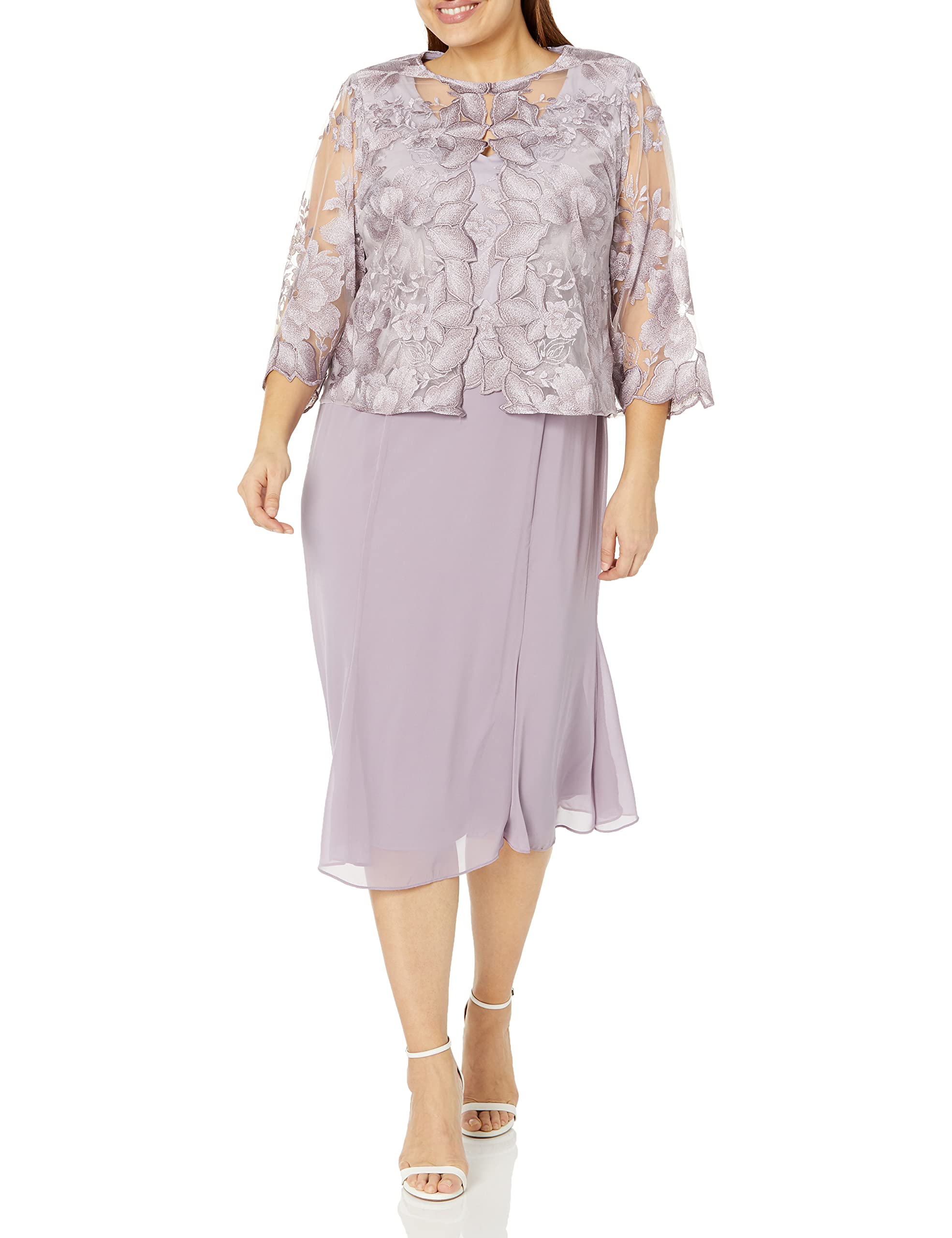 Alex Evenings Women's Plus Size Tea Length Mother of The Bride Jacket Dress for Wedding Guest, Formal Events & Special Occasions - Elegant Lace Applique Formal Attire for Weddings, Parties & Evening Galas