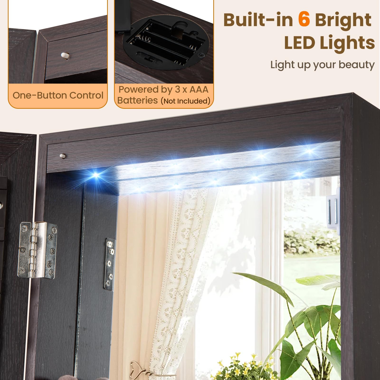 CHARMAID 360° Swivel Jewelry Cabinet Armoire with Full Length Mirror - 64.5
