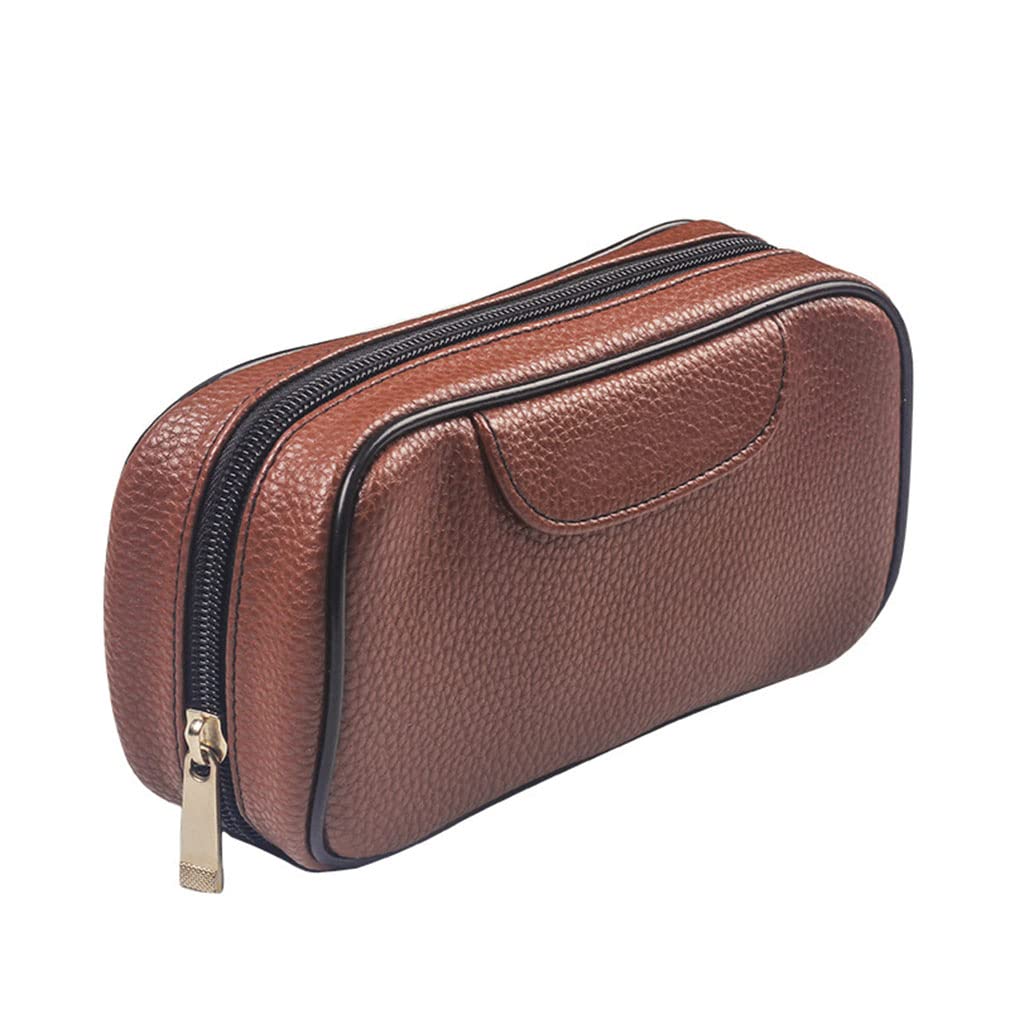 Premium Leather Tobacco Pipe Pouch - Travel Pipe Storage Bag for 3 Pipes & Accessories - Durable Smoking Stash Case - Perfect for Camping, Hiking & Outdoor Adventures (Brown)