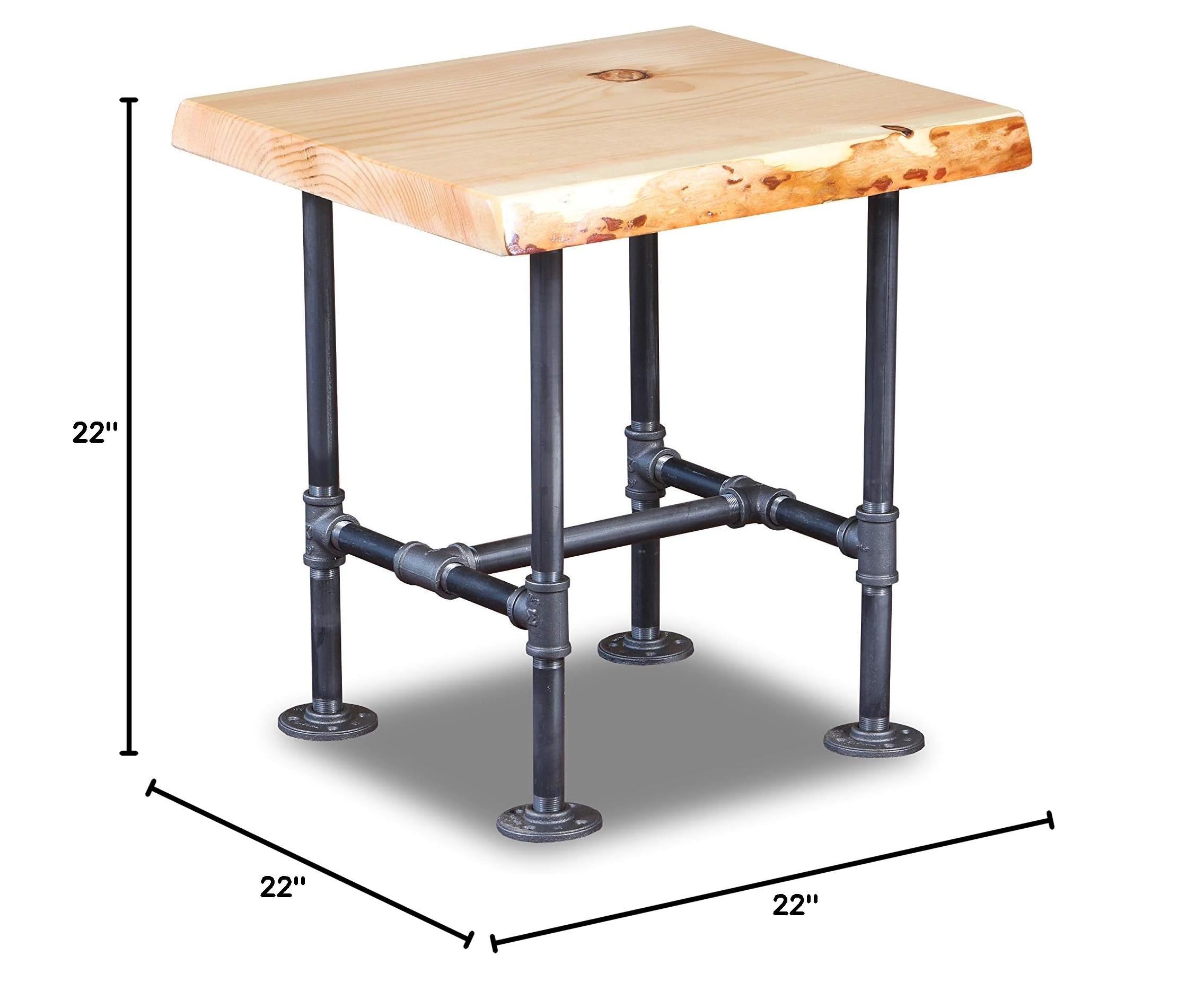 Handcrafted Industrial Pipe & Live Edge Rustic Wood End Table - Unfinished Lodge Style Side Table for Living Room, Bedroom, or Office - Perfect for Farmhouse, Industrial & Rustic Home Decor