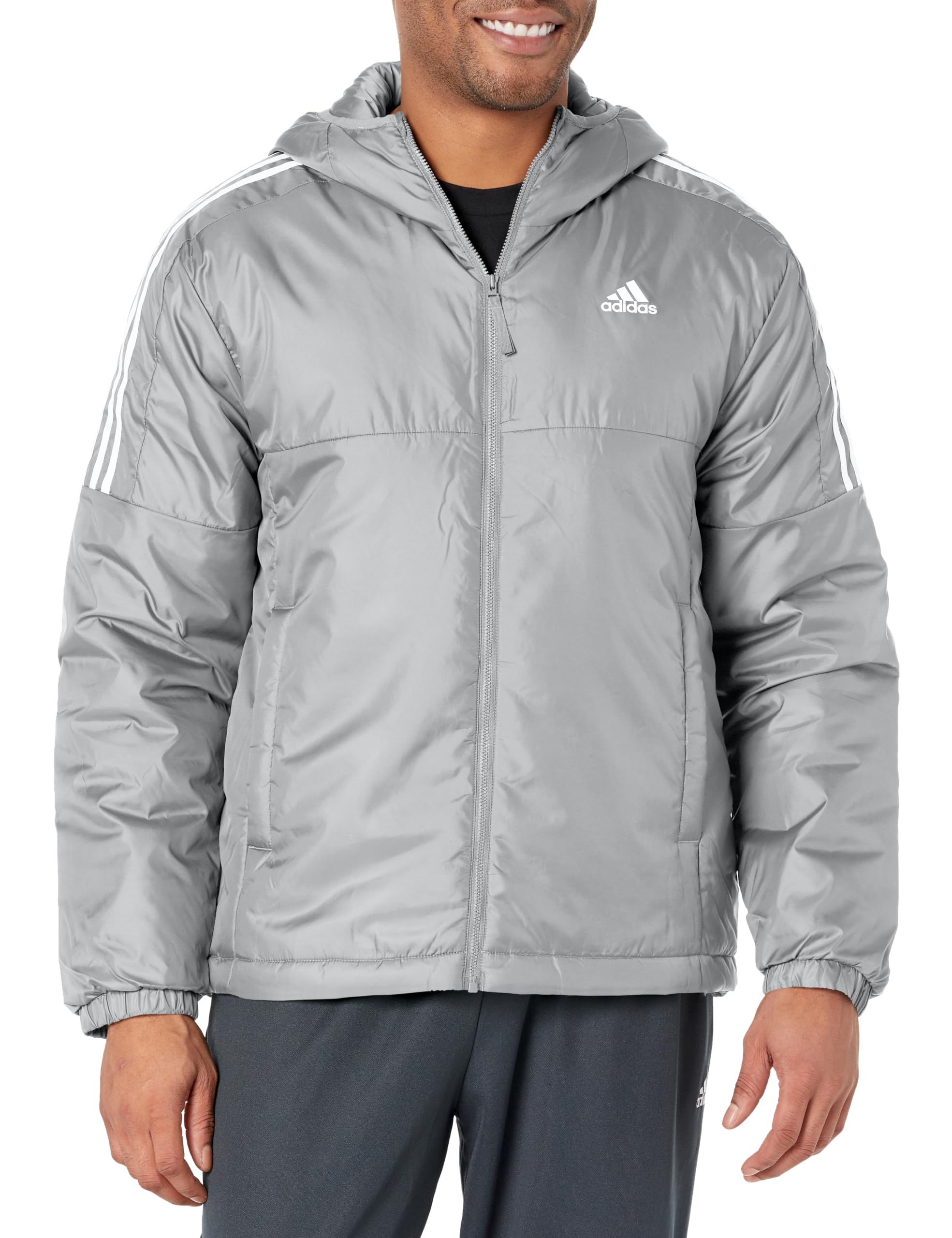 adidas Men's Essentials Insulated Hooded Jacket - Lightweight Winter Coat for Running, Hiking & Outdoor Activities | Water-Resistant Warm Fleece Lined Hoodie
