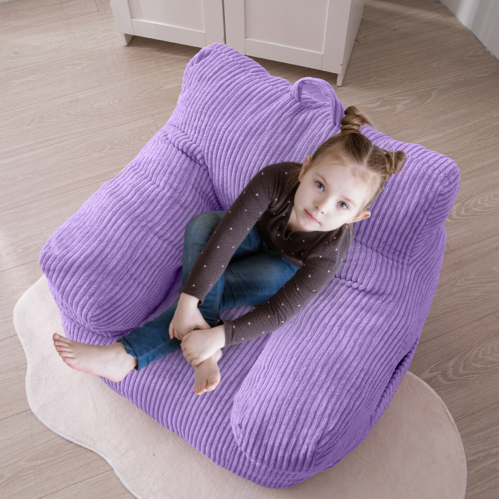 MAXYOYO Kids Bean Bag Chair - Corduroy Bean Bag Couch with Armrests for Children's Room, Playroom & Bedroom - Dark Purple Comfortable Seating for Reading, Gaming & Relaxing
