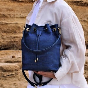 Gamma Handcrafted Cork Vegan Bucket Backpack - Eco-Friendly Navy Blue Backpack for Women & Men | Perfect for Travel, Hiking & Everyday Use