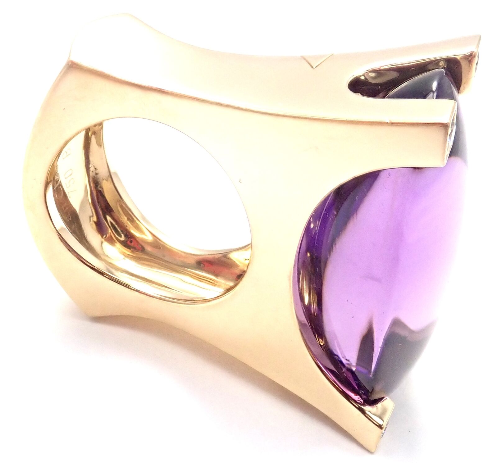 Authentic Van Cleef & Arpels 18k Yellow Gold Diamond Large Amethyst Ring for Women | Luxury Jewelry Gift for Anniversary, Engagement & Special Occasions