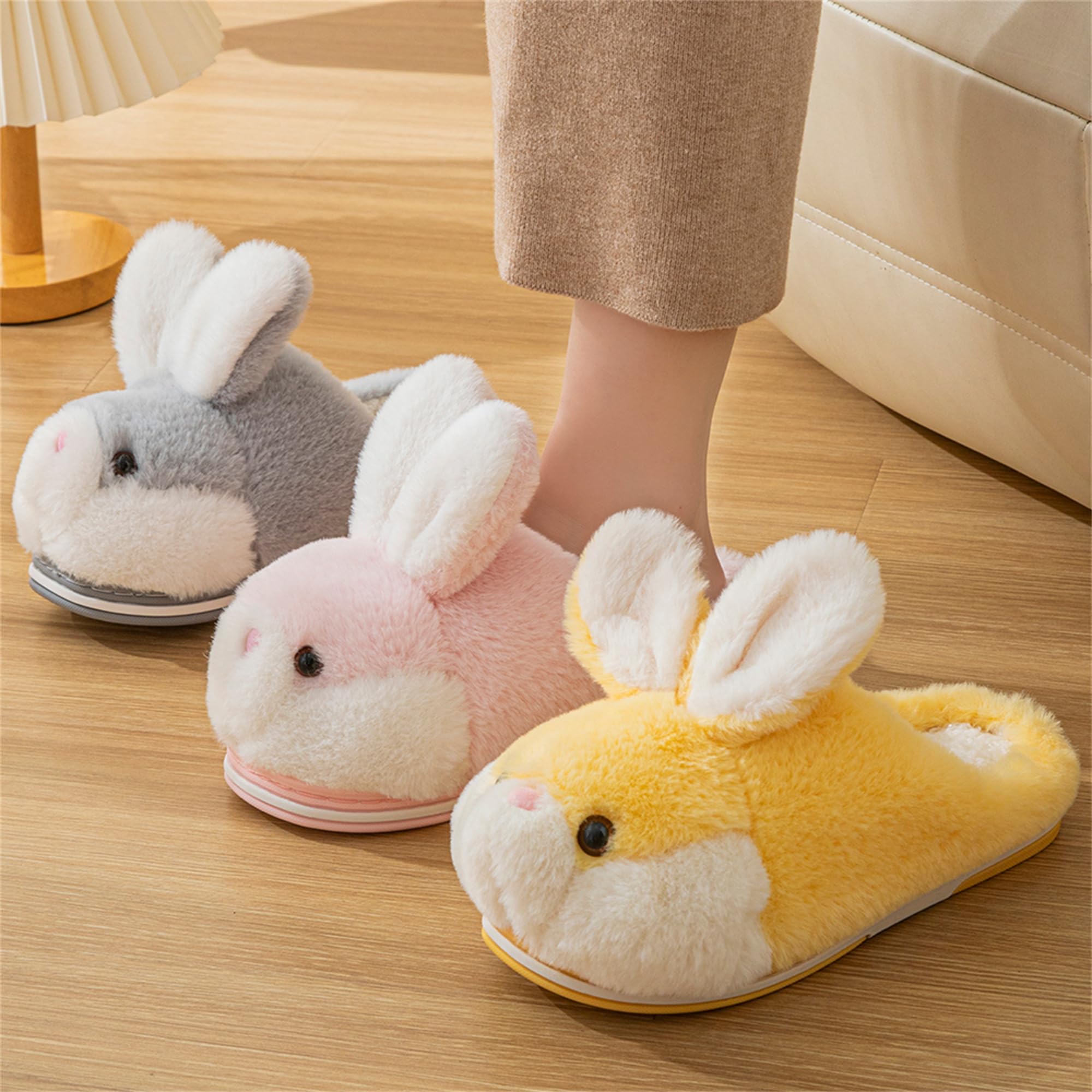 LANFIRE Women's Cute Rabbit Animal Slippers - Soft Plush Fuzzy Winter House Shoes for Women, Warm Cozy Indoor Slippers with Non-Slip Sole | Perfect for Home, Lounge, and Gift Giving