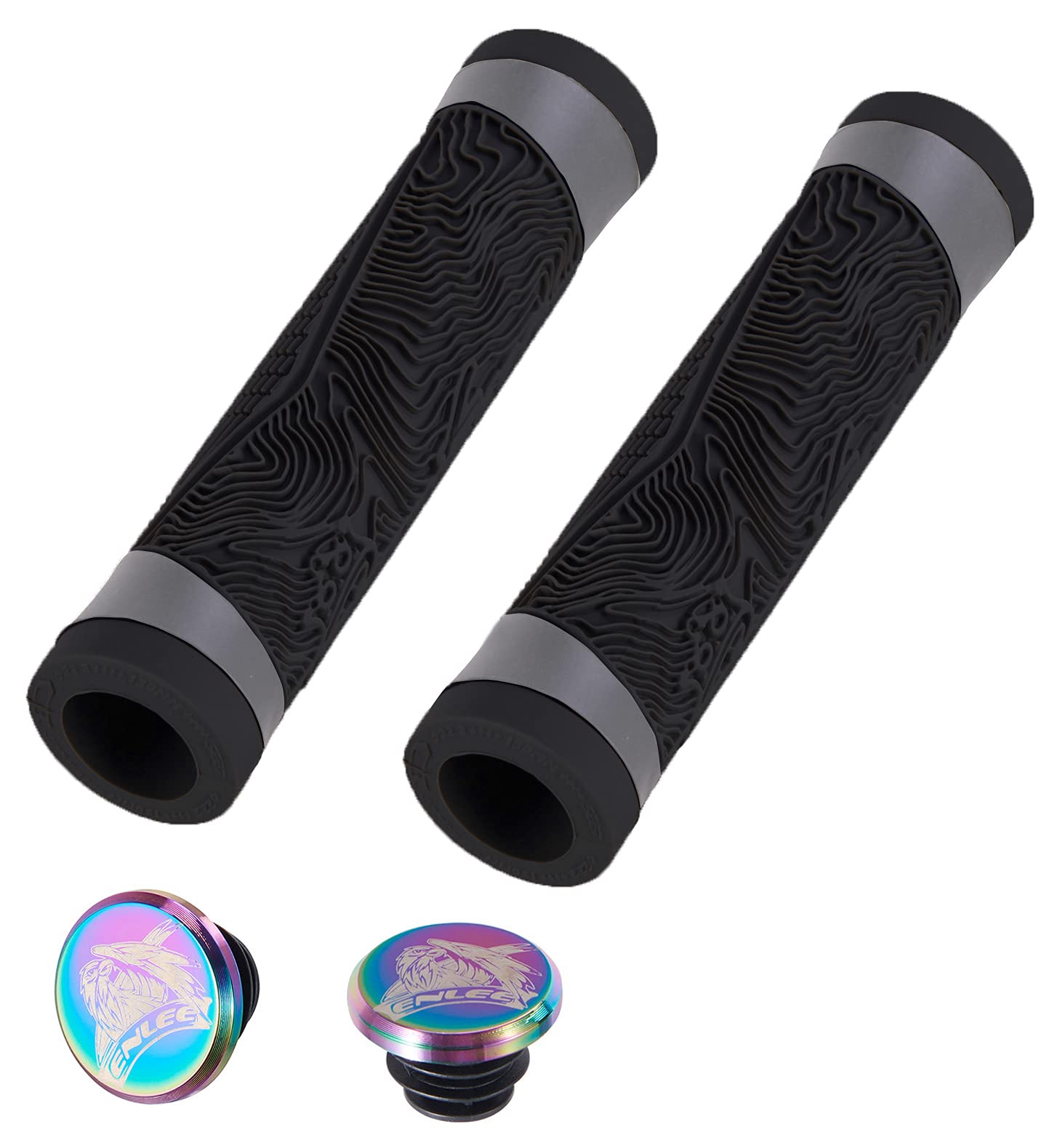 Premium Non-Slip Bike Handle Grips for MTB, BMX, Scooter - Soft Rubber Mountain Bicycle Handlebar Grips with End Caps (3 Colors) - Ideal for Commuting, Off-Road Cycling & Wheelchair Use