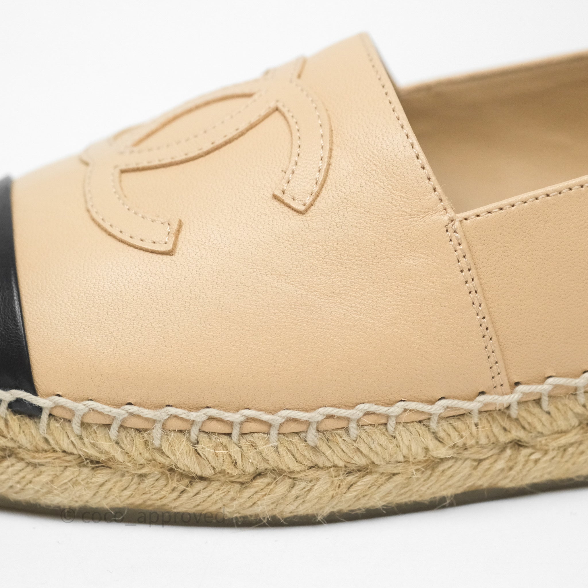 Chanel CC Logo Espadrilles in Beige & Black Lambskin - Women's Size 36 | Comfortable Luxury Flats for Casual Outings & Summer Fashion