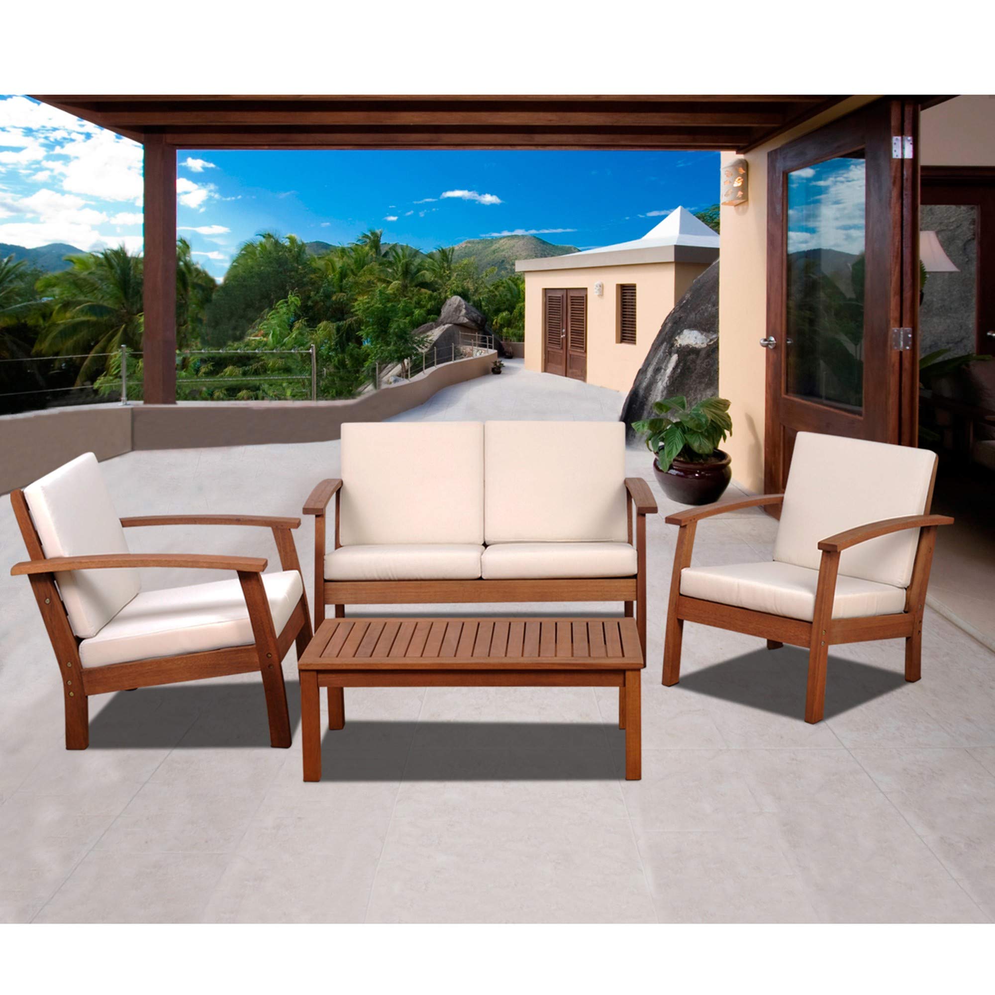 4-Piece Brown Murano Eucalyptus Patio Conversation Set with 50