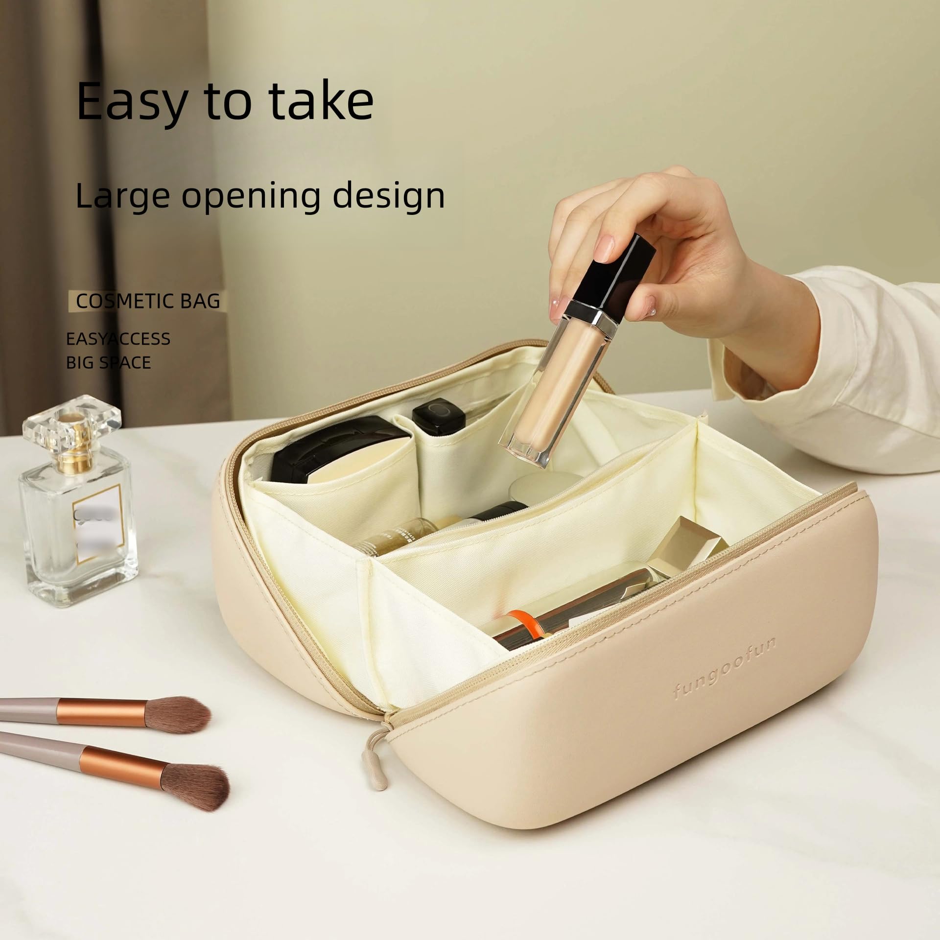 EVA Travel Makeup Bag - Large Capacity Waterproof Cosmetic Organizer for Women & Girls - Perfect for Makeup, Skincare, Chargers & Eyeliners - Ideal for Travel, Gym & Daily Use (White, Small Size)