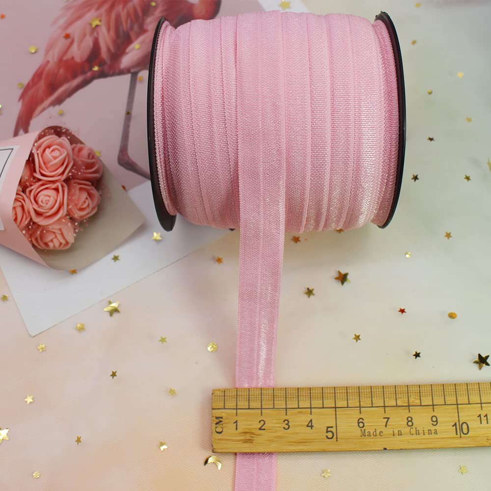 Pink Fold Over Elastic 5/8 inch (15mm) - 40 Yards Wide Stretchy Sewing Elastic Bands for Headbands, Hair Ties, DIY Crafts, Clothes & Bow Making - Perfect for Girls' Hair Accessories, Fashion Sewing Projects & Home Decor
