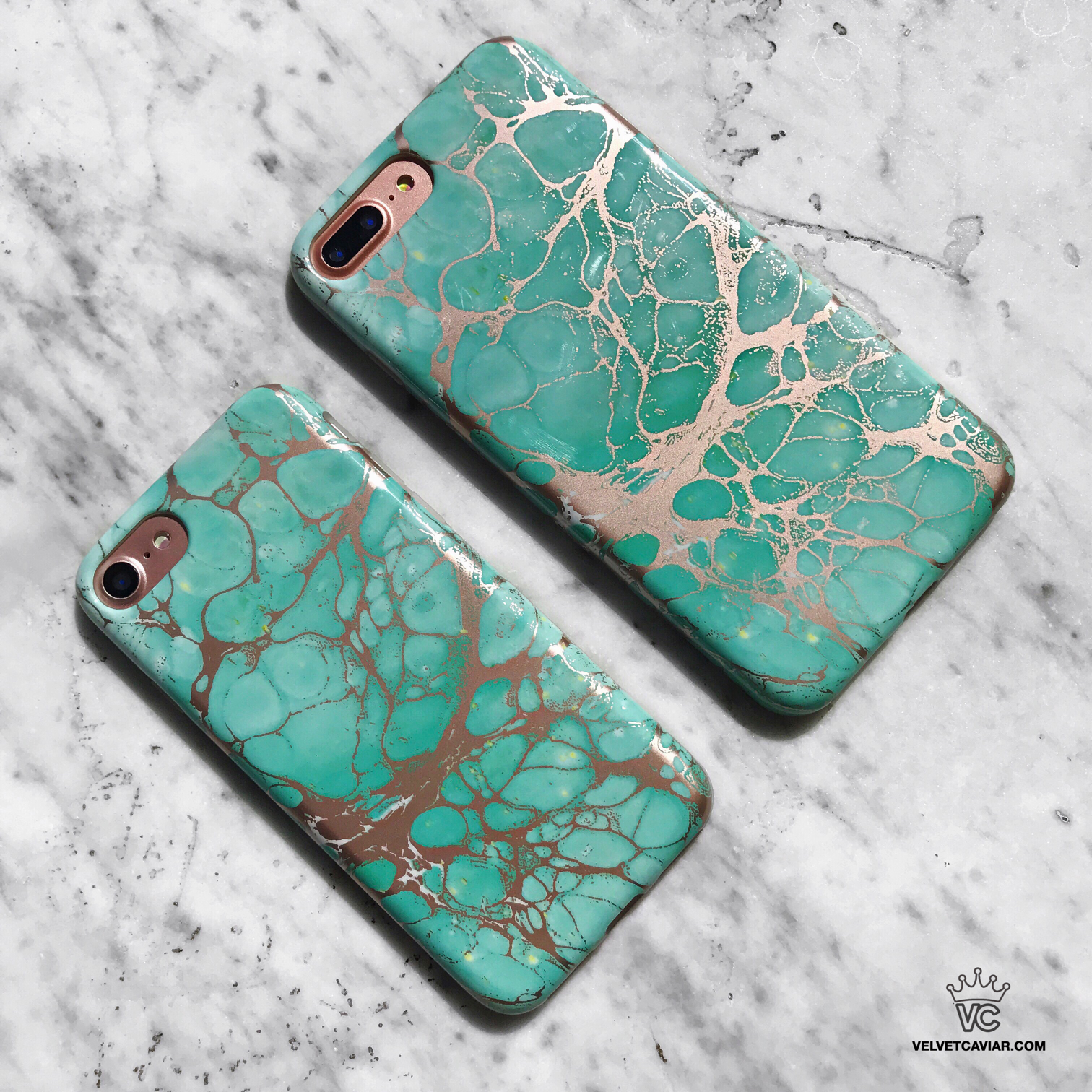 Turquoise Rose Gold Chrome iPhone Case - Stylish Protective Cover for iPhone 13/14/15 Pro Max - Trendy Fashion Accessory for Women & Girls - Perfect for Everyday Use, Travel & Gifting