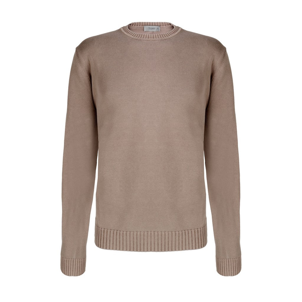 FERRANTE Women's Cotton Crewneck Long Sleeve T-Shirt - Soft Basic Taupe Top for Casual Wear, Layering & Everyday Comfort
