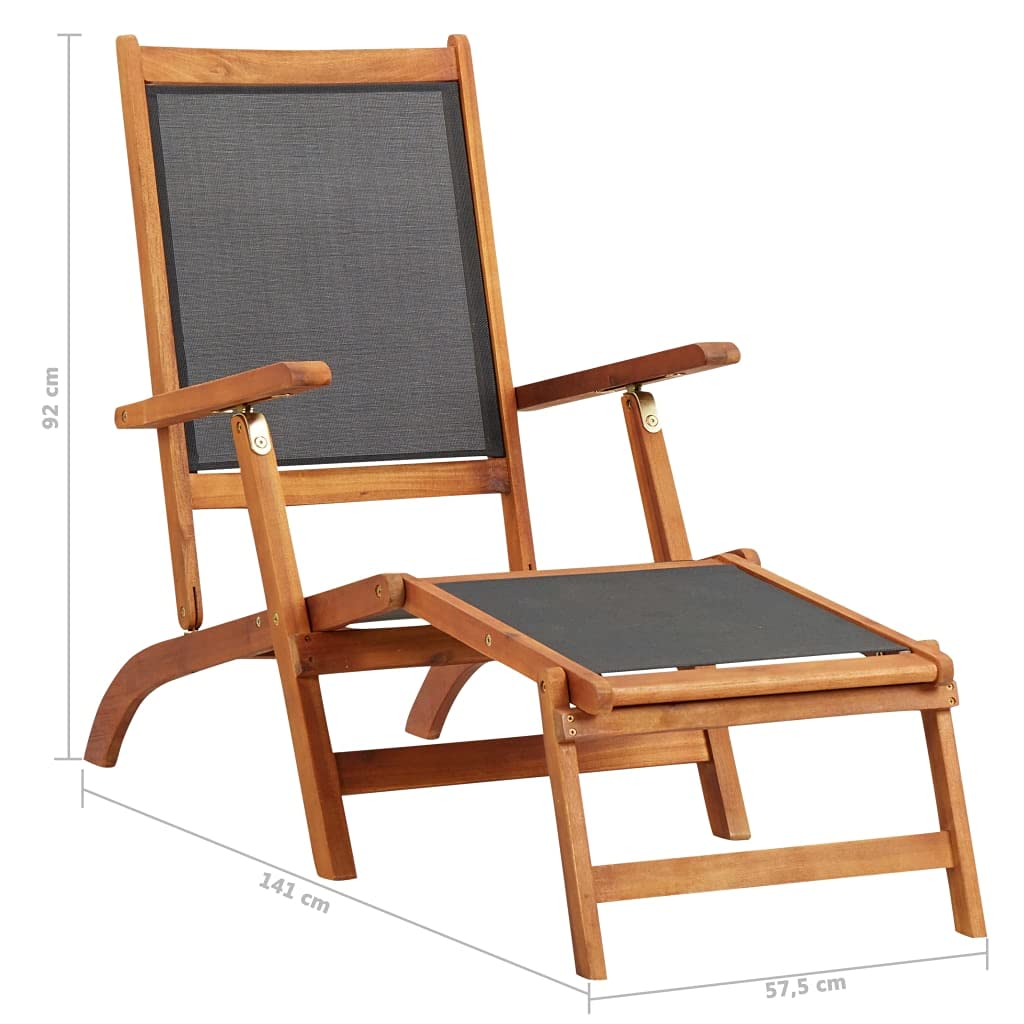 Premium Acacia Wood Outdoor Chaise Lounge - Textilene Sun Lounger for Poolside, Beach, Garden, Balcony & Patio | Weather-Resistant Relaxation Chair for Sunbathing & Lounging