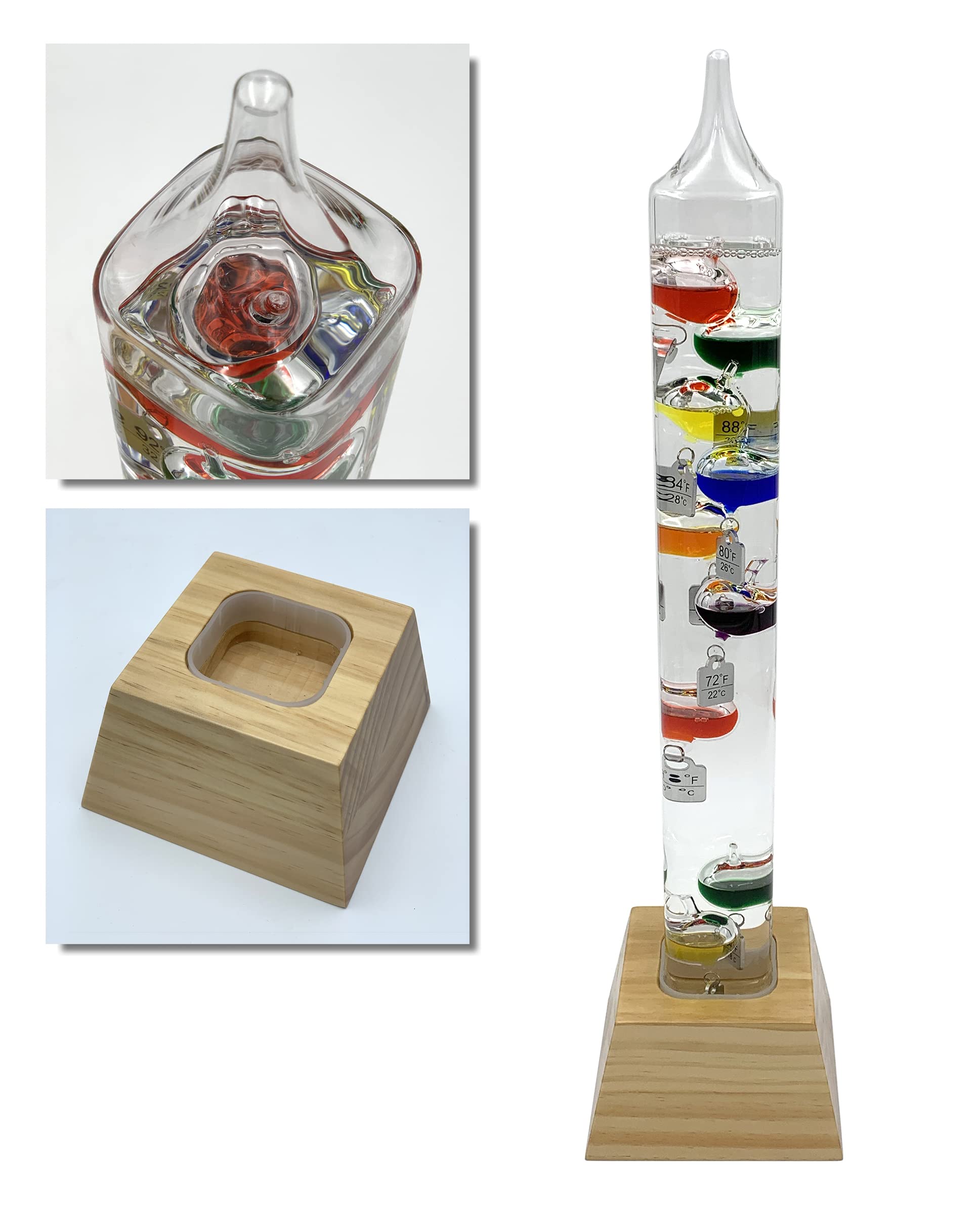 Glass Tube Galileo Thermometer with Wooden Base - 20