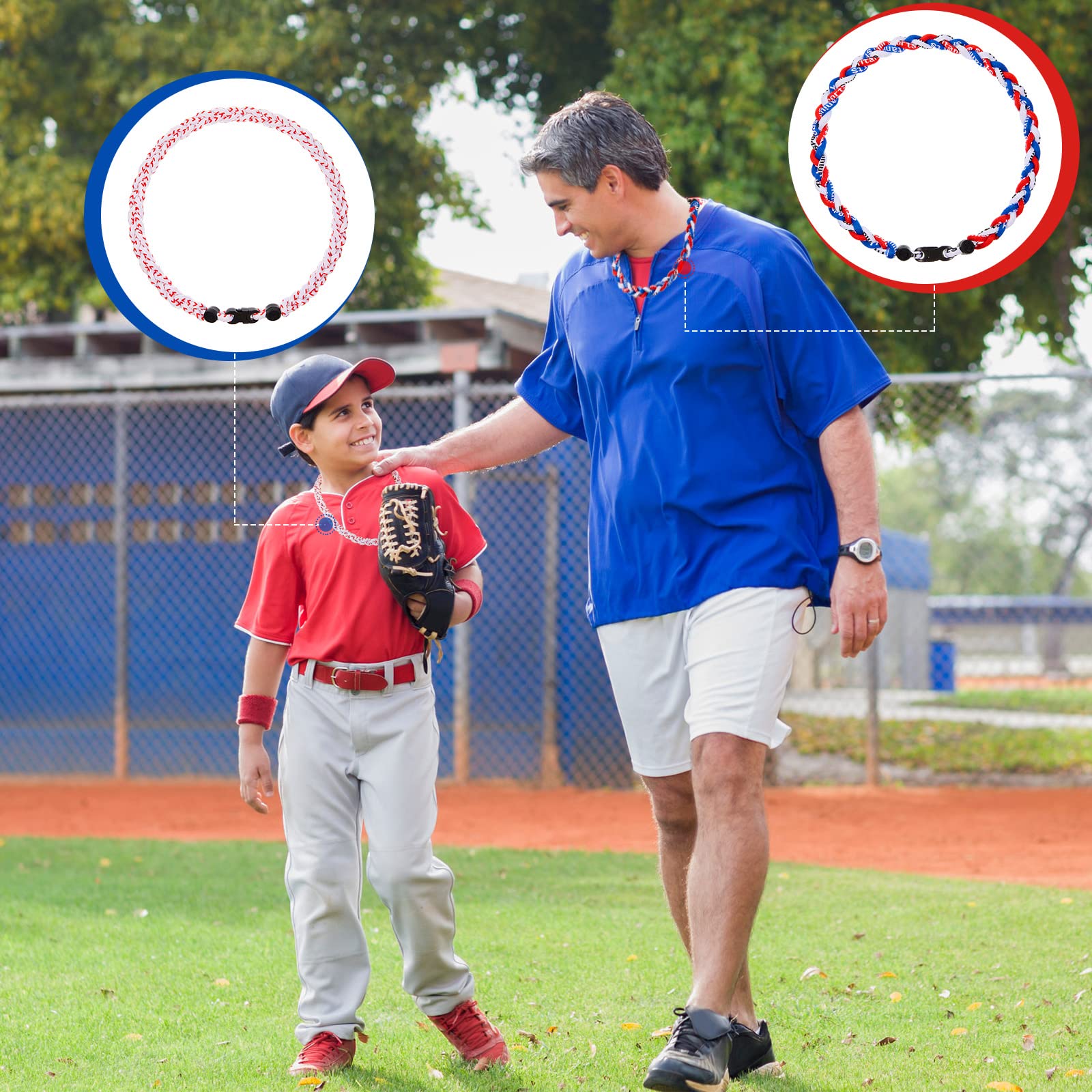 Junkin 3-Piece Baseball Braided Rope Necklace Set - Titanium Sports Necklaces for Men & Boys - Perfect Gift for Baseball Players, Softball Fans & Athletes - Great for Games, Training & Casual Wear