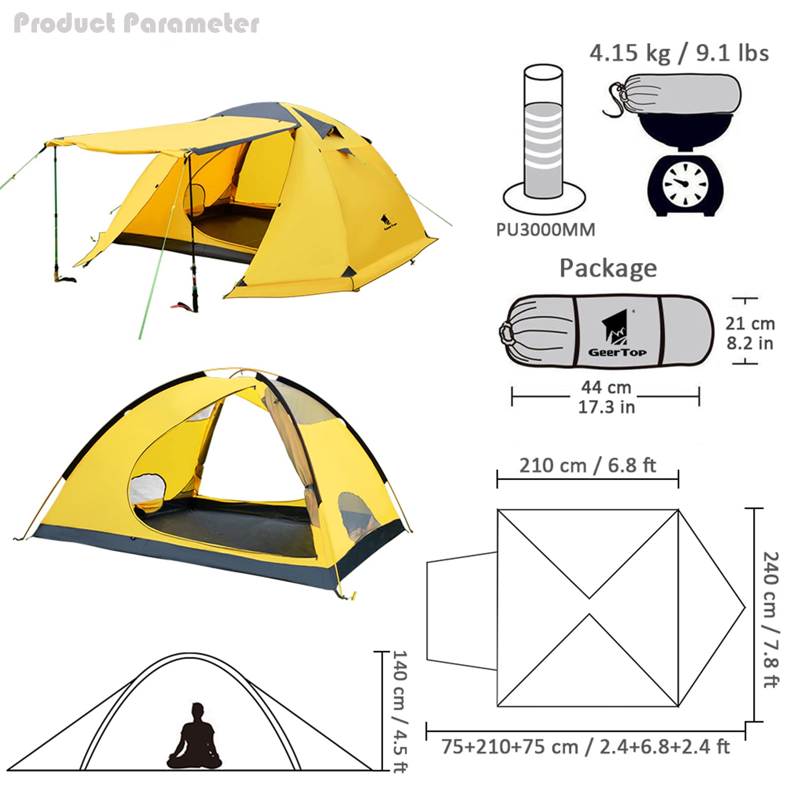 GEERTOP 4 Person 4 Season Waterproof Camping Tent - Double Layer Lightweight Family Tent for Hiking, Backpacking & Outdoor Adventures - Perfect for Camping Trips, Family Gatherings & Wilderness Exploration