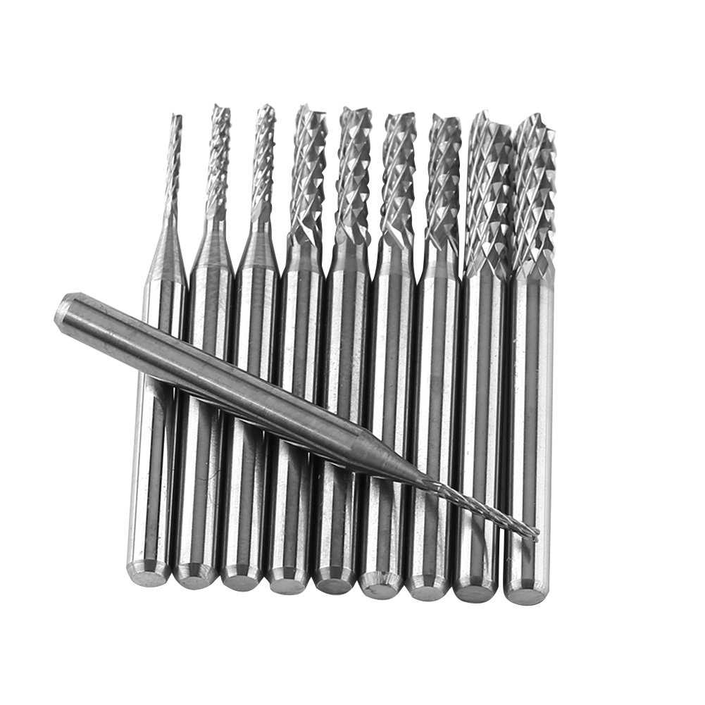 10pcs Tungsten Carbide End Mills - High Precision Engraving Bits & Milling Cutters for Circuit Boards, Plastics & Stainless Steel - Ideal for PCB Fabrication, DIY Projects & Industrial Machining