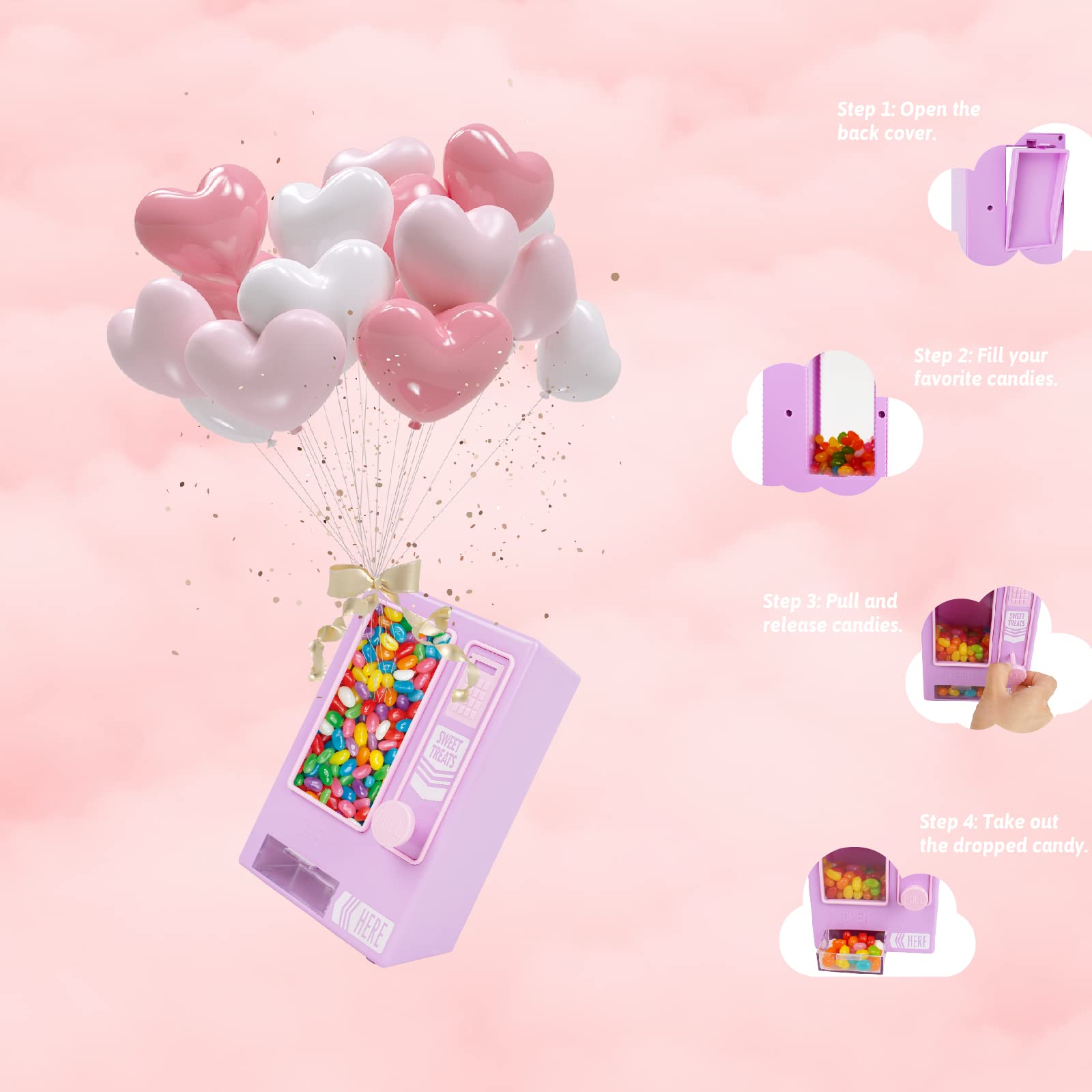 YOBRO Manual Candy Dispenser - Cute Desktop Vending Machine for Mini Candies | Perfect Birthday & Christmas Gift for Girls, Friends & Girlfriends | Fun for Office, Home Decor & Party Favors (Purple)