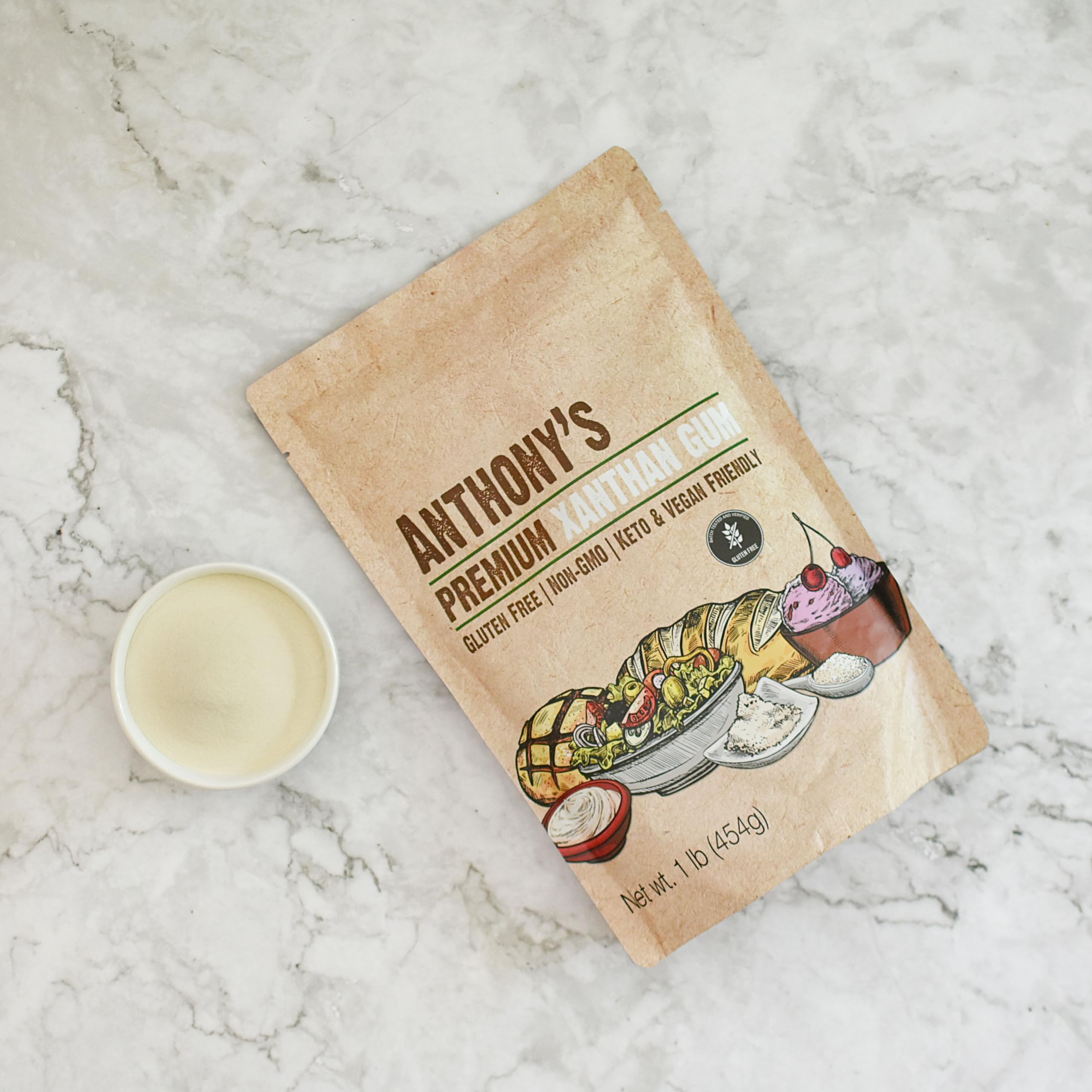 Anthony's Xanthan Gum 1 lb - Gluten Free, Keto Friendly, Non-GMO, Batch Tested - Perfect for Baking, Thickening Sauces & Gluten-Free Recipes - Made in USA