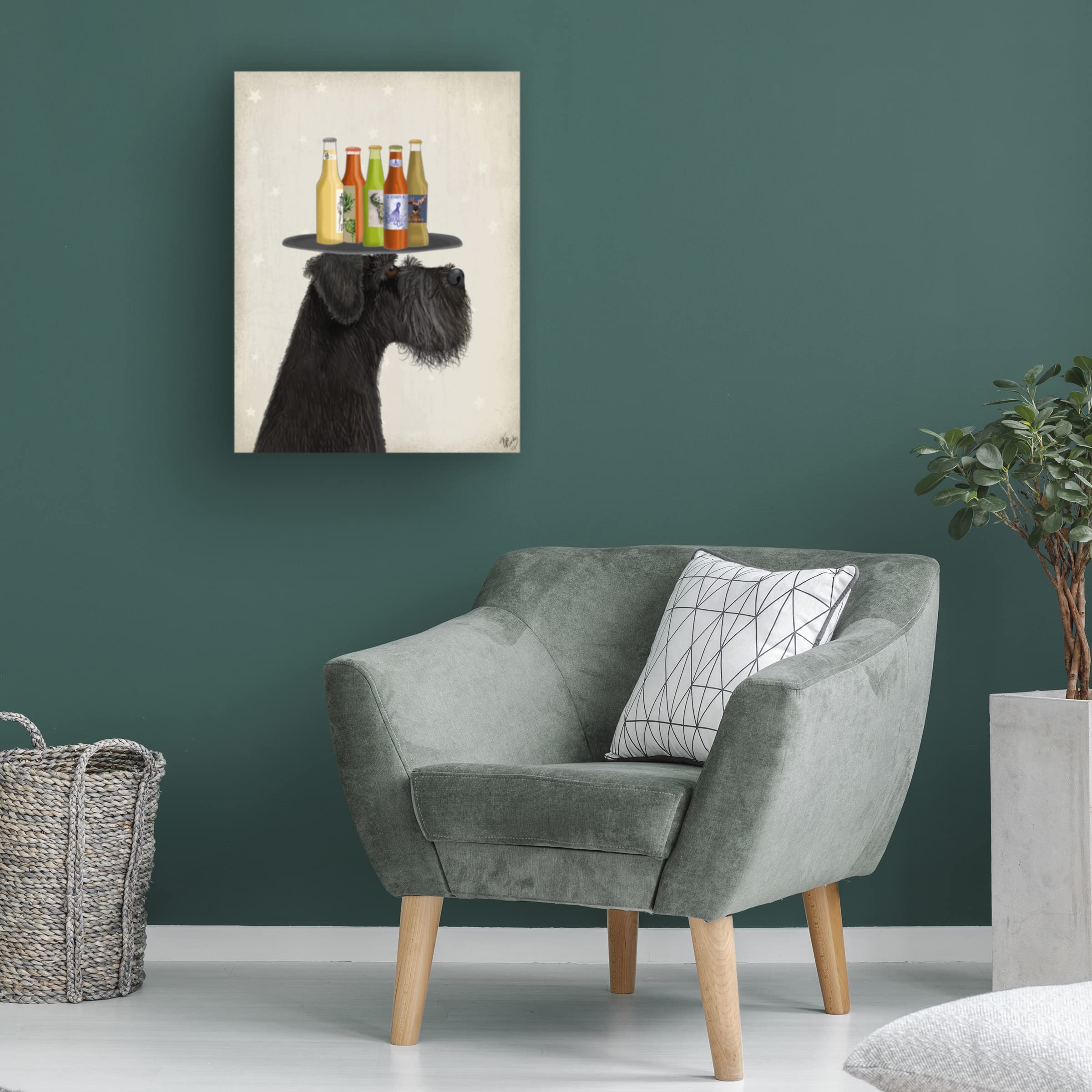 Fab Funky 'Schnauzer Black Beer Lover' Canvas Wall Art Print - Premium Dog Lover Gift for Home, Office & Bar Decor