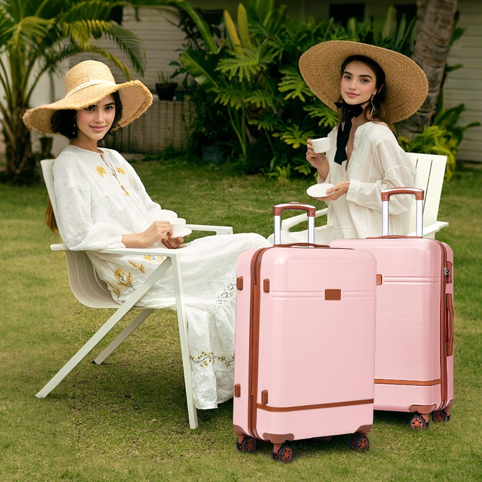 Krute 28 Inch Large Checked Luggage - TSA Approved Lock, Durable PC+ABS Hard Shell Suitcase with 360° Spinner Wheels (White/Brown) - Perfect for International Travel, Family Vacations & Business Trips