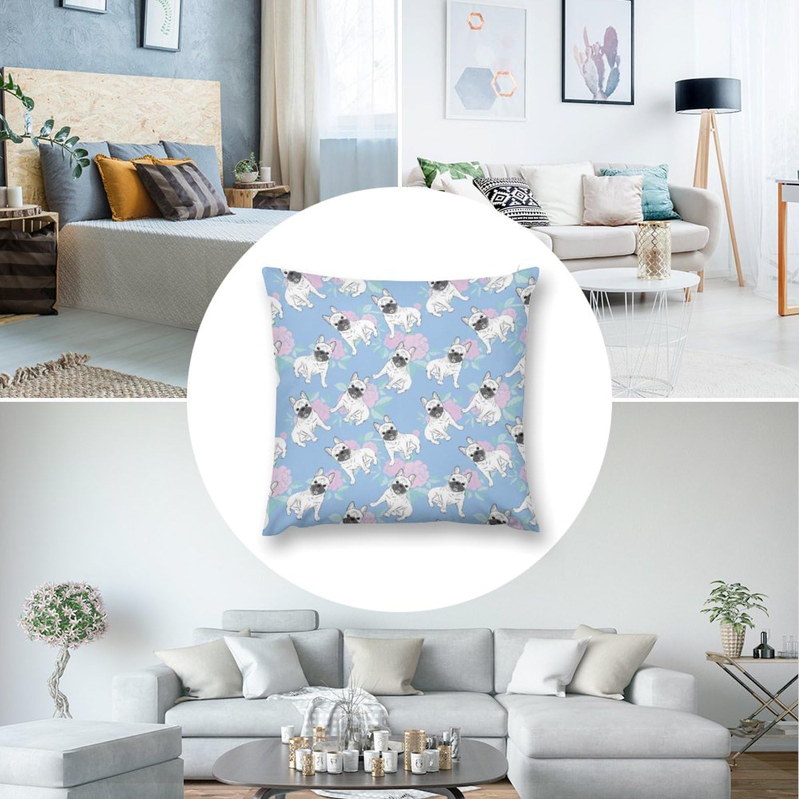 Adorable French Bulldog Plush Pillow Covers - Soft & Smooth Cushion Cases for Sofa & Bed (Set of 4, 24x24 Inches) - Perfect for Home Decor, Kids Room, Nursery, or Pet Lover Gifts