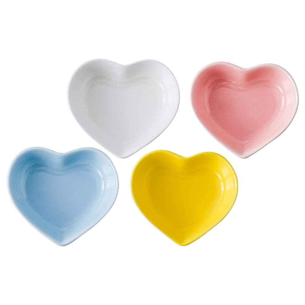 DOITOOL 4-Piece Ceramic Heart-Shaped Salad Servers Set - Small Dipping Bowls, Sauce Dishes & Dessert Plates for Kitchen, BBQ, Grilling Spices & Seasoning | Perfect for Entertaining, Dinner Parties & Home Decor