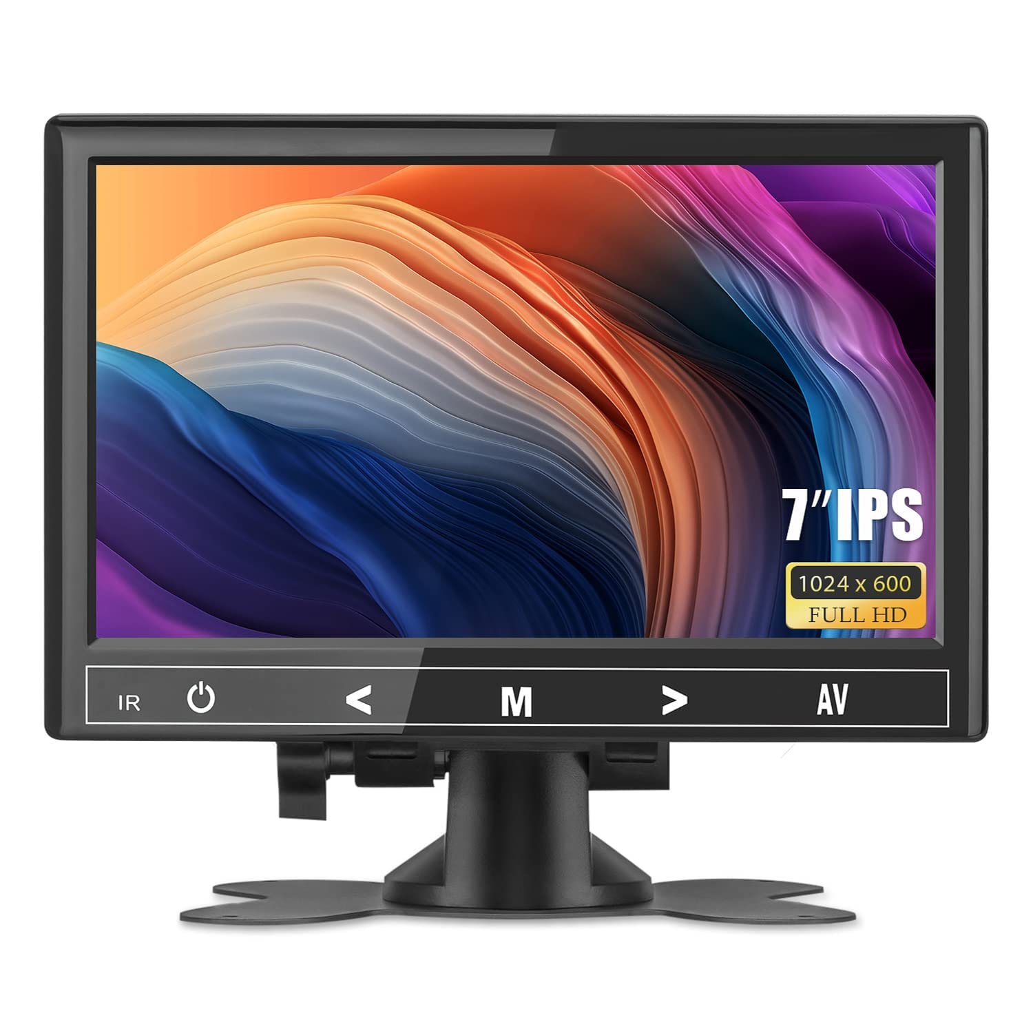 7 Inch Mini Monitor with 1024x600 IPS Display, HDMI & VGA Inputs, Built-in Speakers & Earphone Jack, Remote Control for PC, CCTV, Raspberry Pi, Security Camera, Gaming, and Home Office Use
