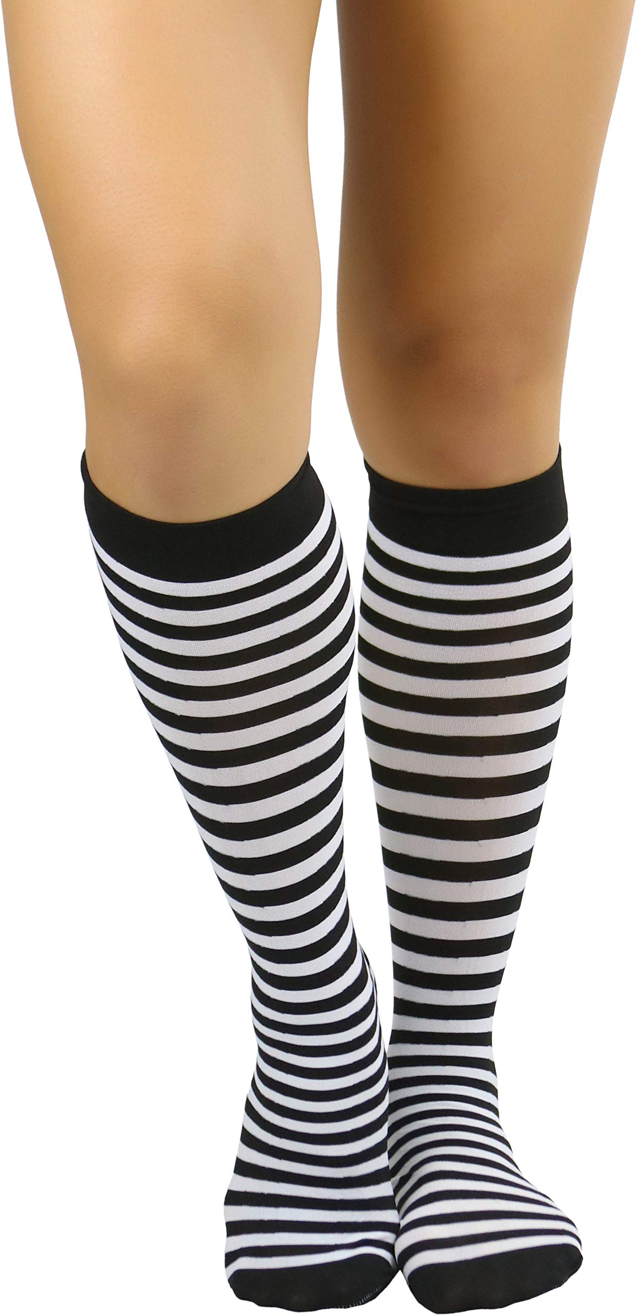 ToBeInStyle Women's Opaque Striped Knee-High Warm Nylon Stockings - Winter Tights for Office, Casual & Cold Weather Outfits