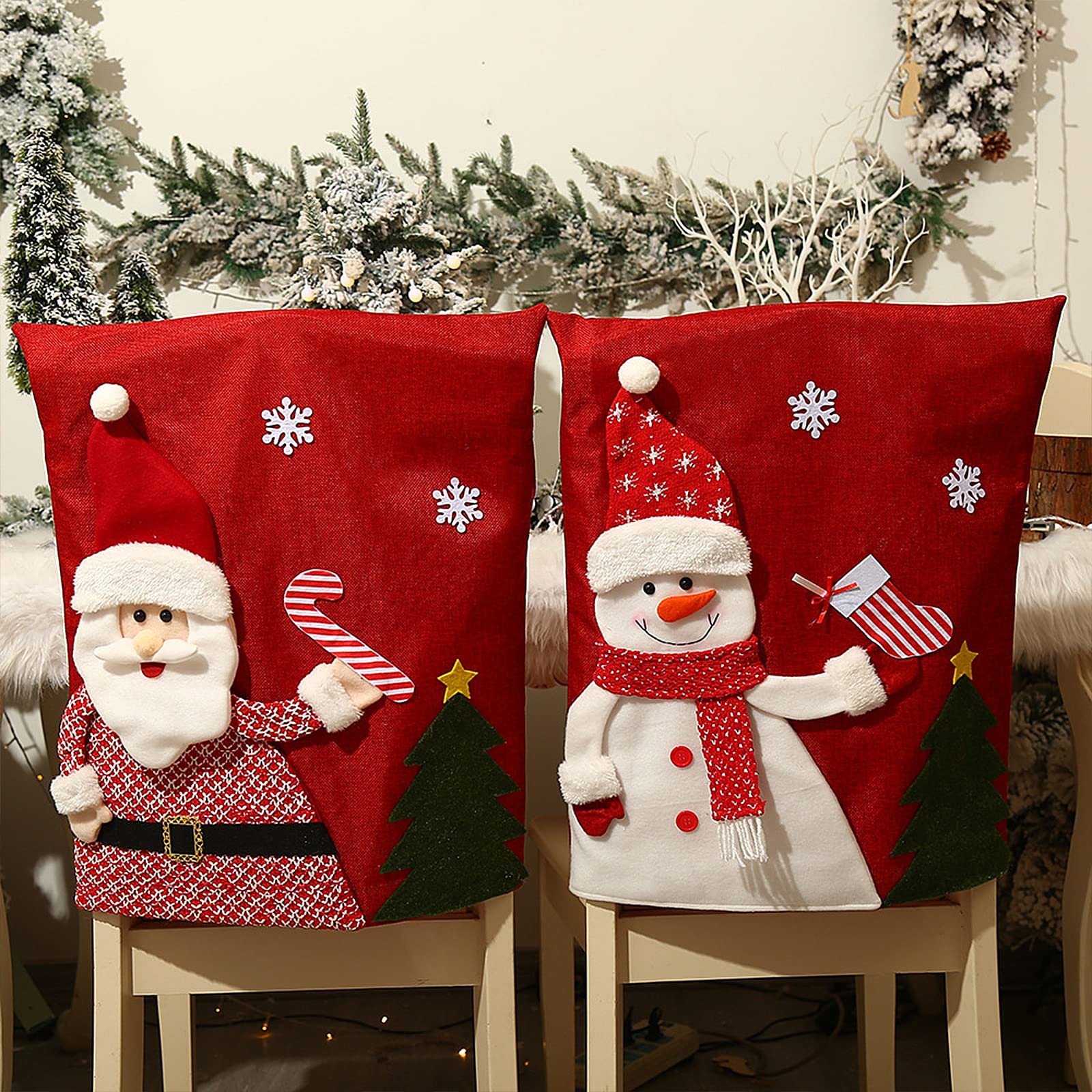 Santa Snowman Elk Christmas Chair Covers Set of 3 - Holiday Dining Chair Back Covers for Christmas Banquet, Kitchen & Dining Room Decor | Perfect for Holiday Parties, Family Gatherings & Festive Home Decoration