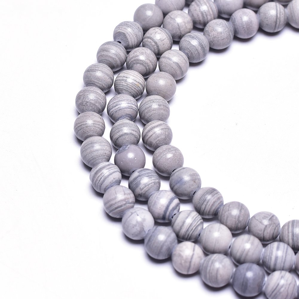 48PCS 8mm Natural Gray Stripe Jasper Beads - Round Smooth Gemstone Beads for DIY Jewelry Making, Bracelets, Necklaces & Craft Projects