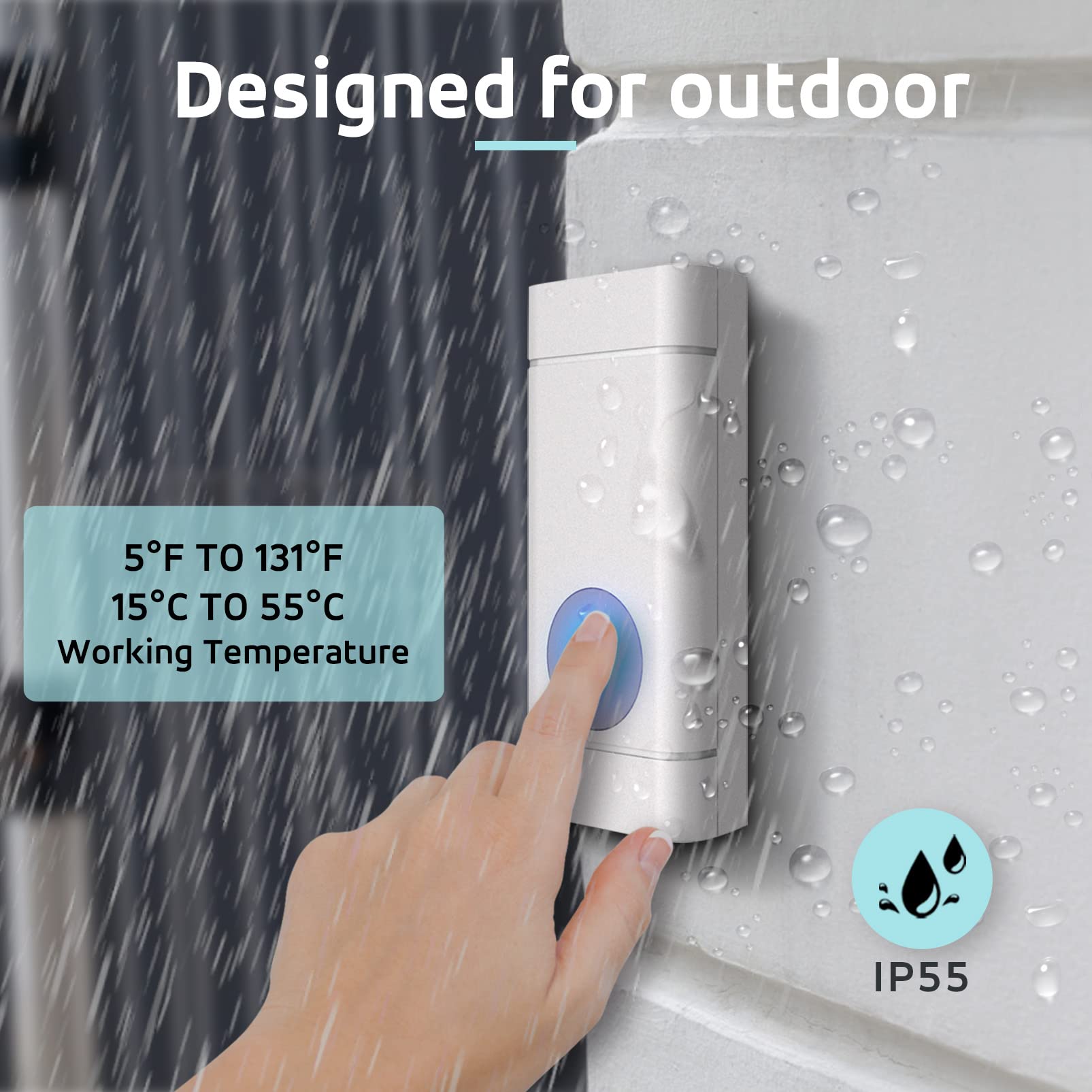 Coolqiya Mini Wireless Doorbell - 650FT Long Range Remote Door Chime with Waterproof Button & 2 USB Receivers (1 Transmitter) - Ideal for Home, Office, Apartment, and Business Security