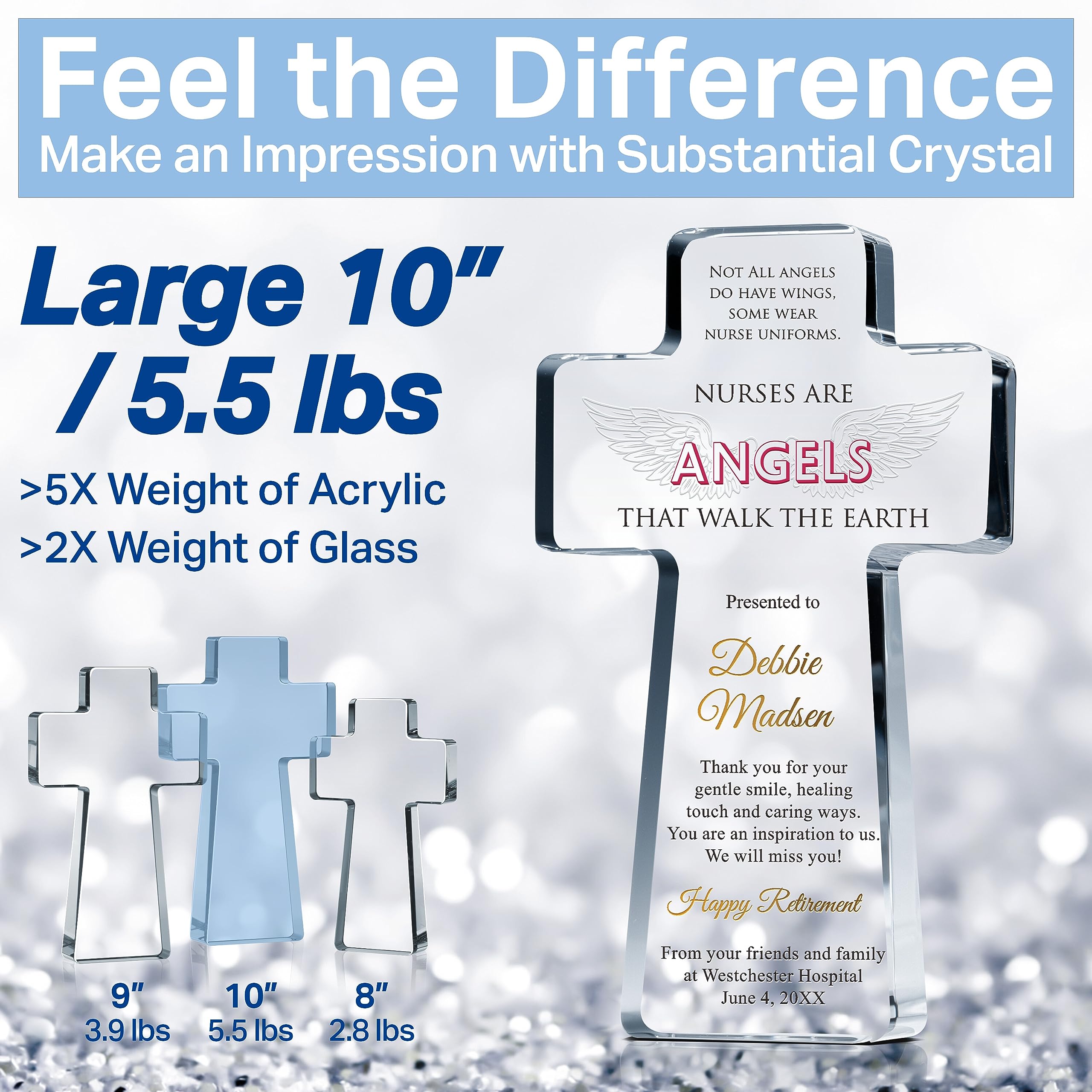 Personalized Crystal Standing Cross Nurse Retirement Gift - Custom Engraved with Name - Unique Retirement Present for Nurses from Colleagues & Friends (8 Inch) - Perfect for Retirement Ceremonies, Office Decor & Meaningful Keepsakes