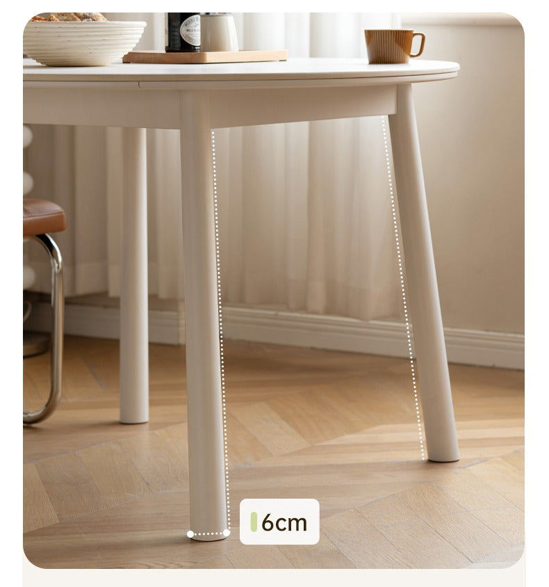 Birch Solid Wood Round Dining Table - White Cream Style Rock Board - Perfect for Modern Kitchens, Dining Rooms & Small Spaces