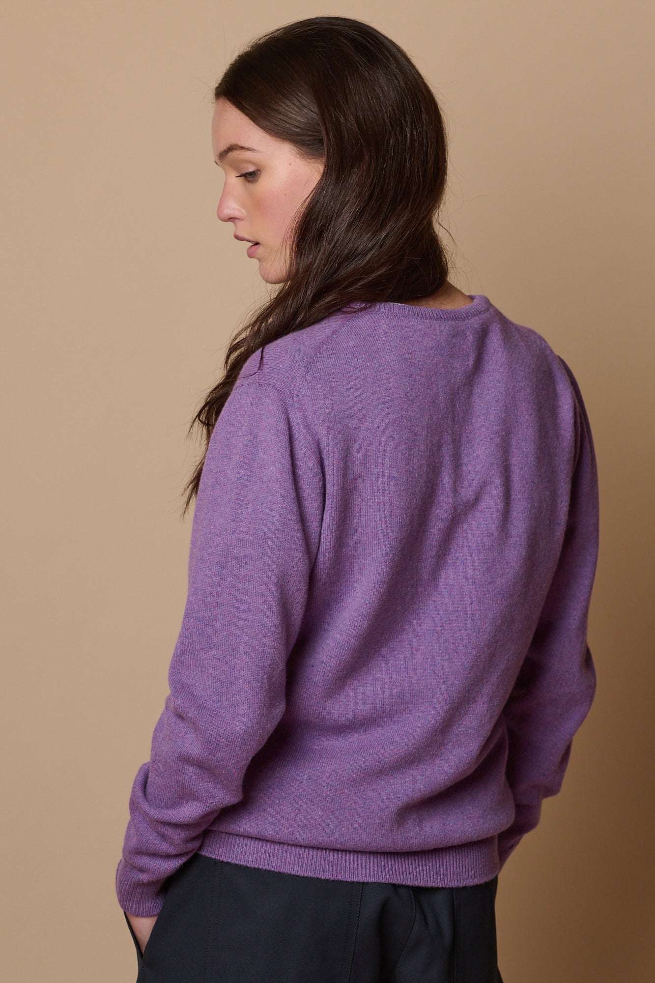 Women's Lambswool Crew Neck Sweater - Soft Thistle Purple Winter Pullover for Casual Wear & Office Outfits