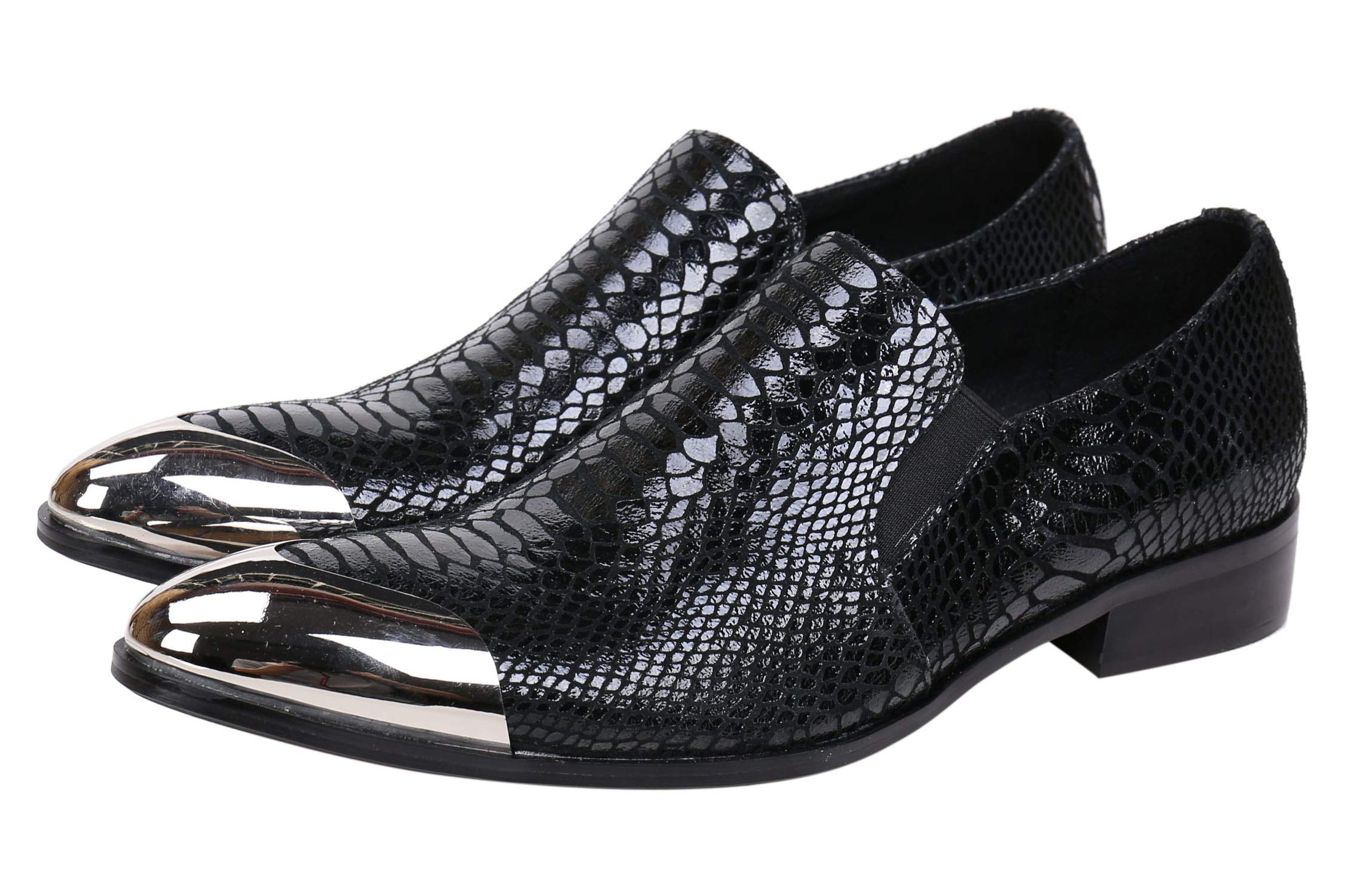 Santimon Men's Pointed Toe Leather Loafers - Western Style Dress Shoes with Fashion Print & Metal Tip for Casual Wear, Office & Special Occasions