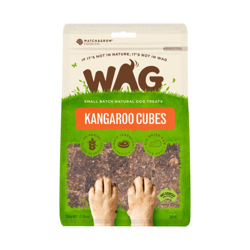 WAG Kangaroo Cube Air Dried Dog Treats 200g - All Natural, Grain Free, High Protein Training Snacks for Dogs - Perfect for Obedience Training & Dental Health