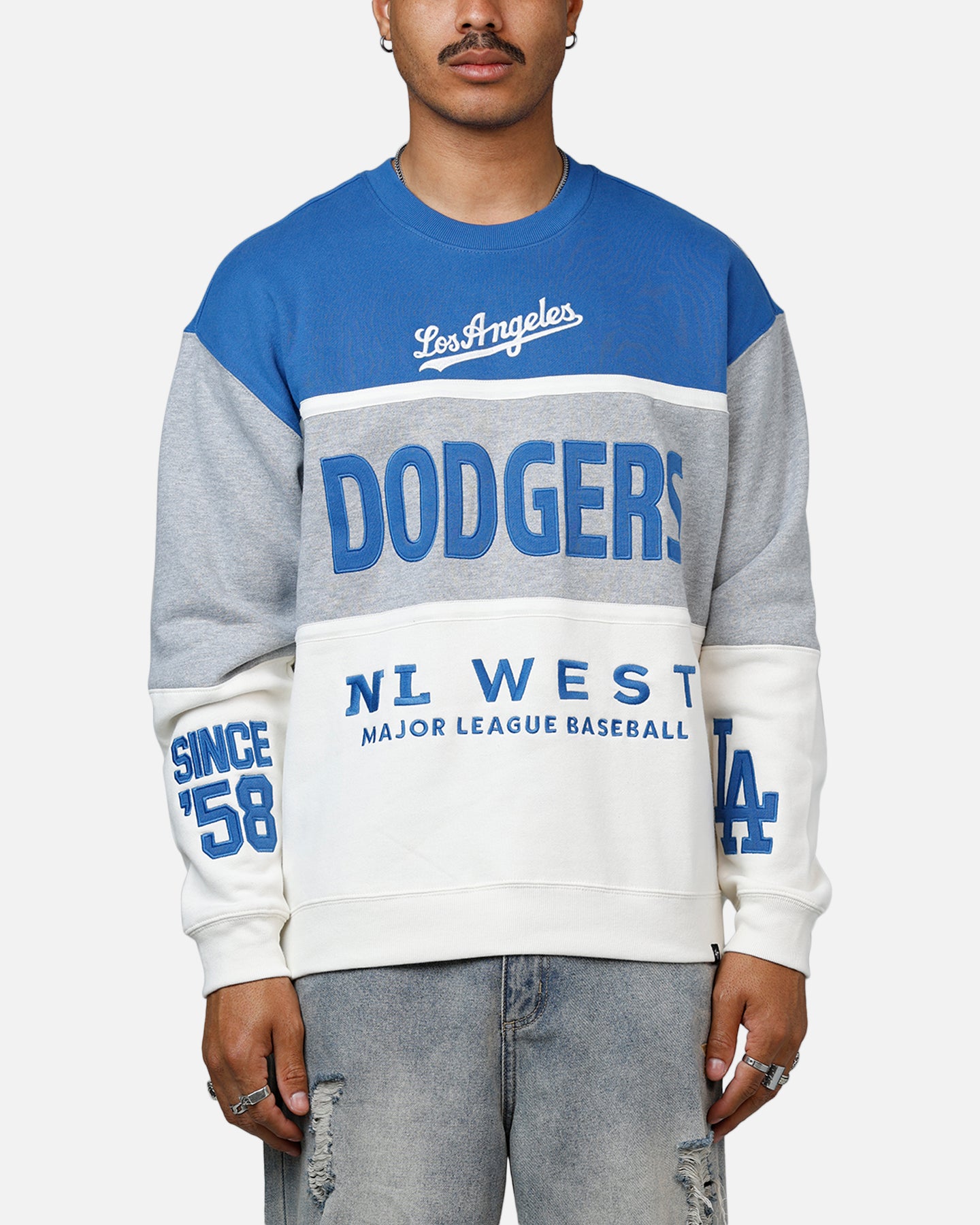 47 Brand Los Angeles Dodgers On Five Crewneck Sweatshirt - Blue & Grey - Men's Casual Baseball Fan Apparel for Game Day & Streetwear
