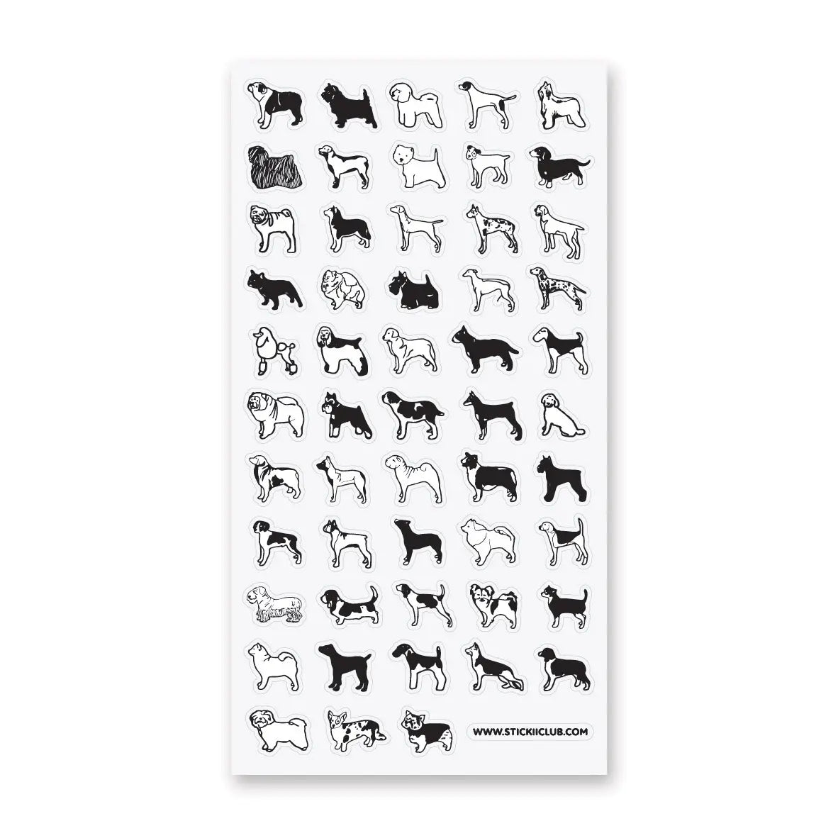 B&W Dog Sticker Sheet - 50 Adorable Black and White Dog Stickers for Scrapbooking, Journals & DIY Crafts - Perfect for Pet Lovers, Bullet Journals & Planner Decorations