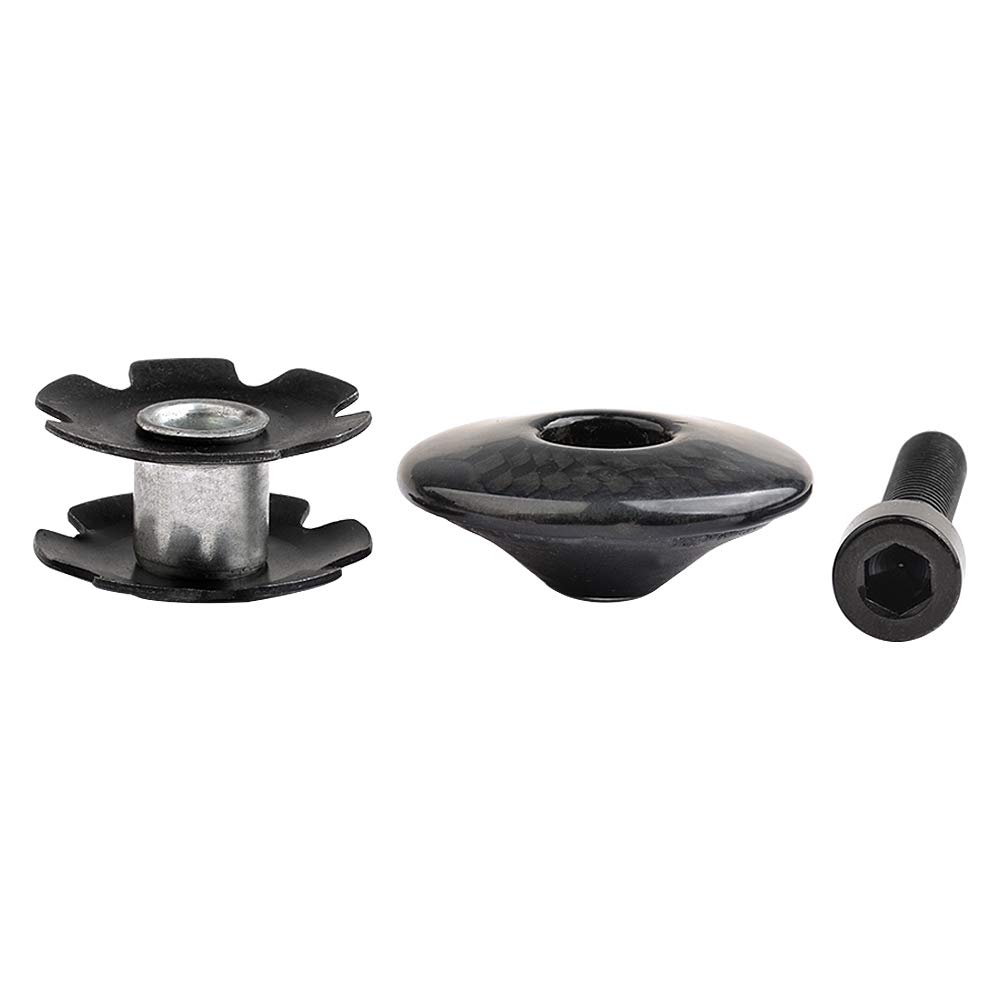 Premium Carbon Fiber Bike Headset Top Cap with M6x35mm Titanium Bolt & Star Nut - Compatible with 1-1/8