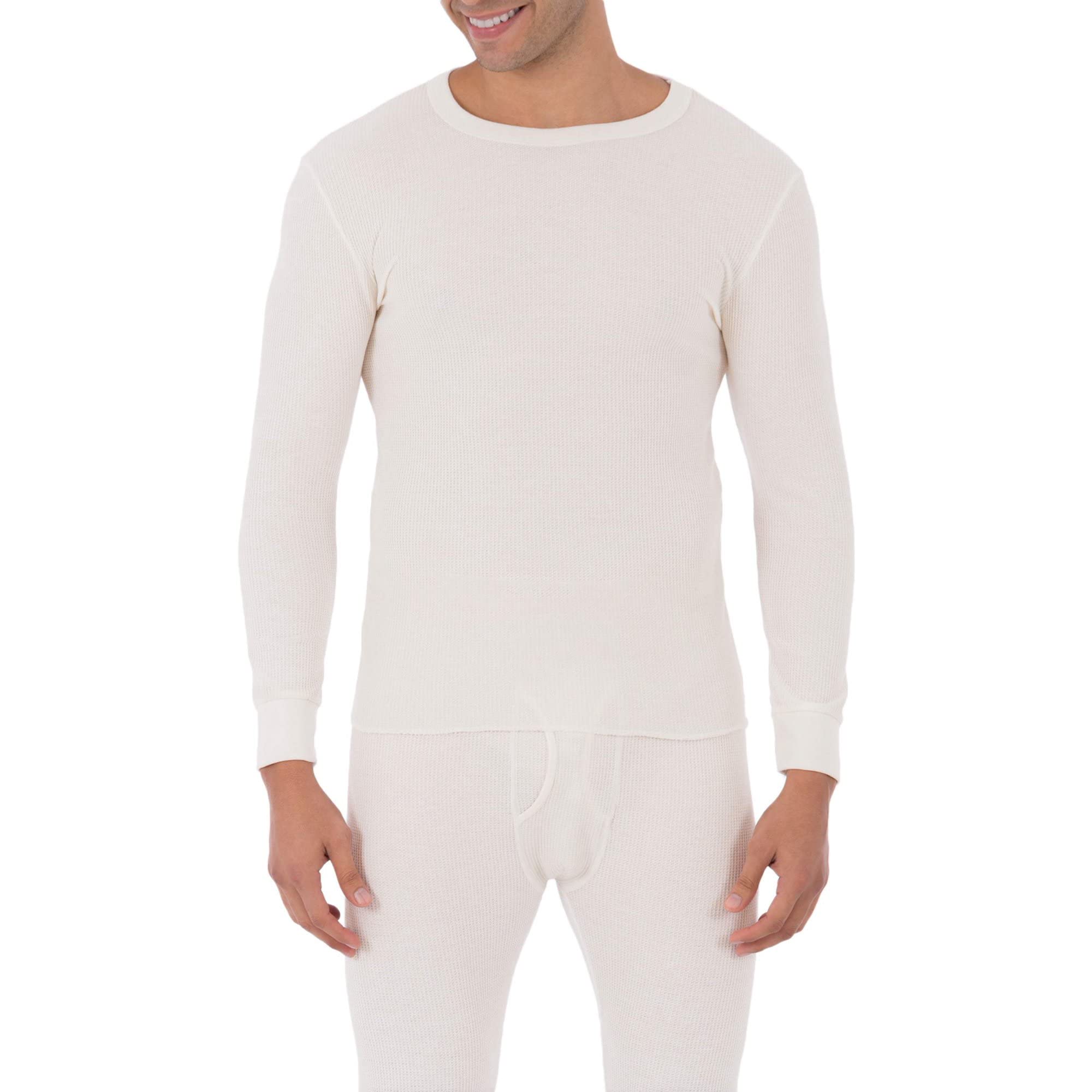 Fruit of the Loom Men's Classic Midweight Waffle Thermal Underwear Crew Top - Warm Winter Base Layer for Outdoor Activities & Cold Weather Comfort