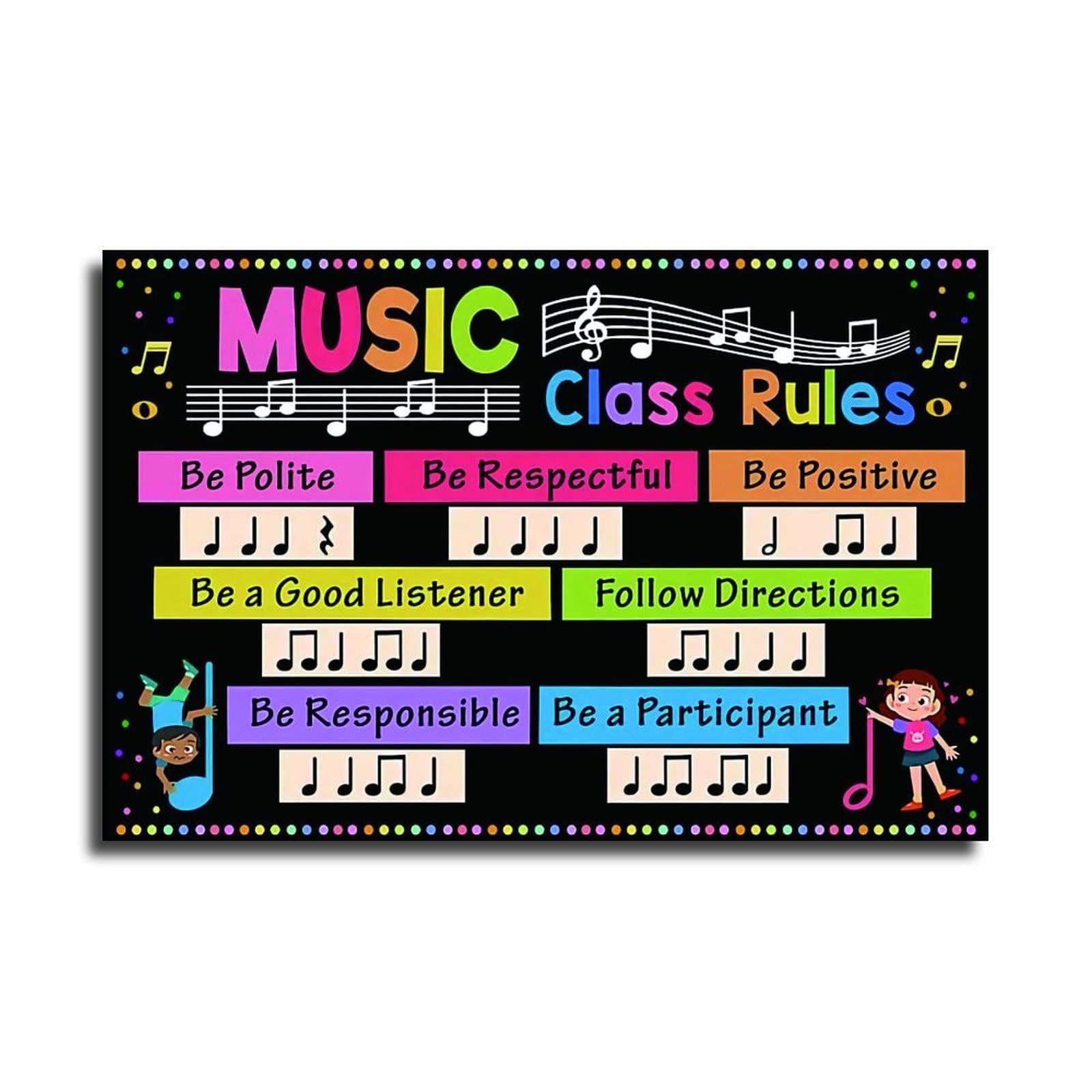 ADY Music Class Rules Poster - 12x18 Inch (30x45cm) Classroom Wall Decor for Teachers - Perfect for Music Education, School Bulletin Boards & Homeschooling Environments