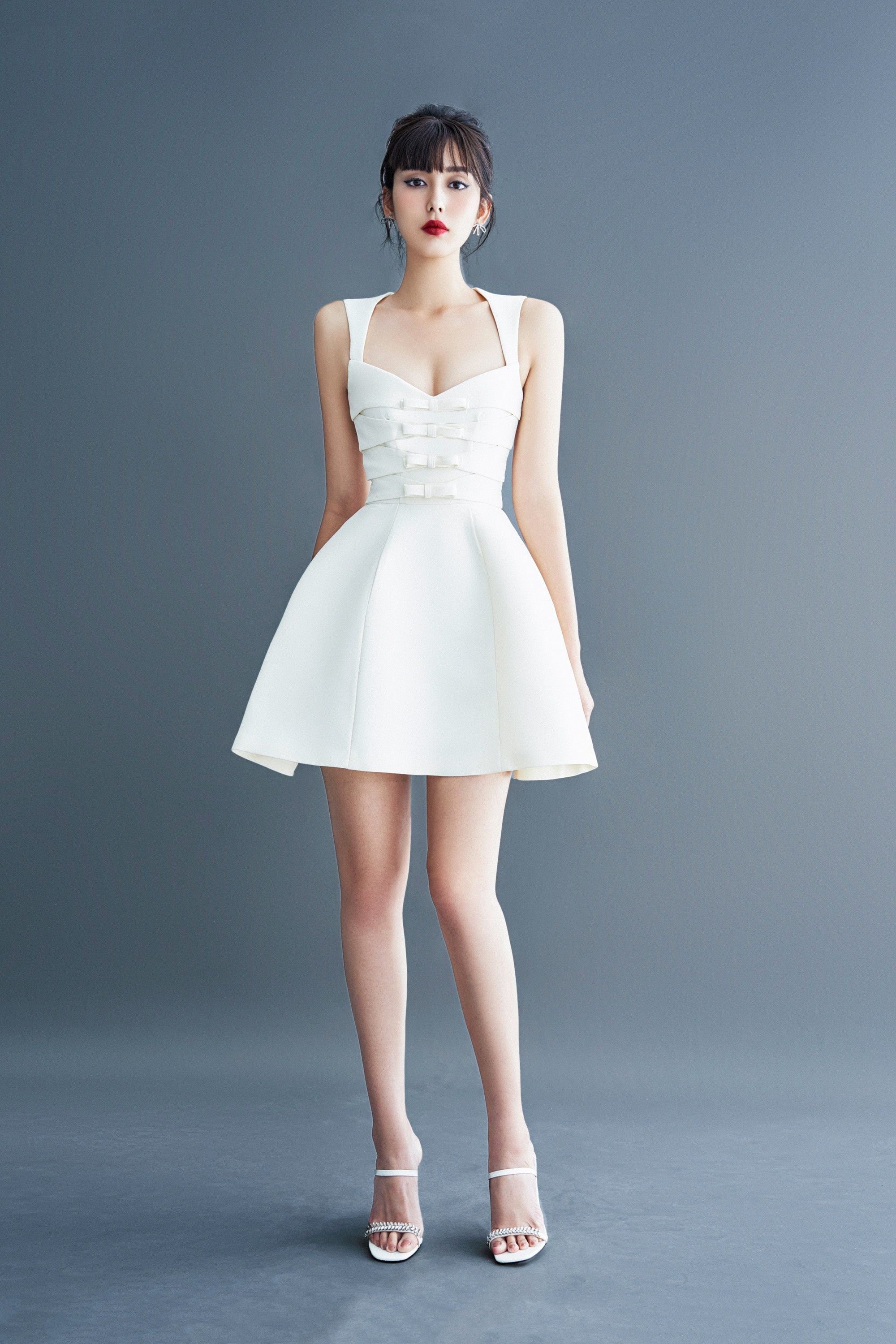 Alyssa Bow Satin Mini Dress in White - Elegant Party & Evening Wear for Women