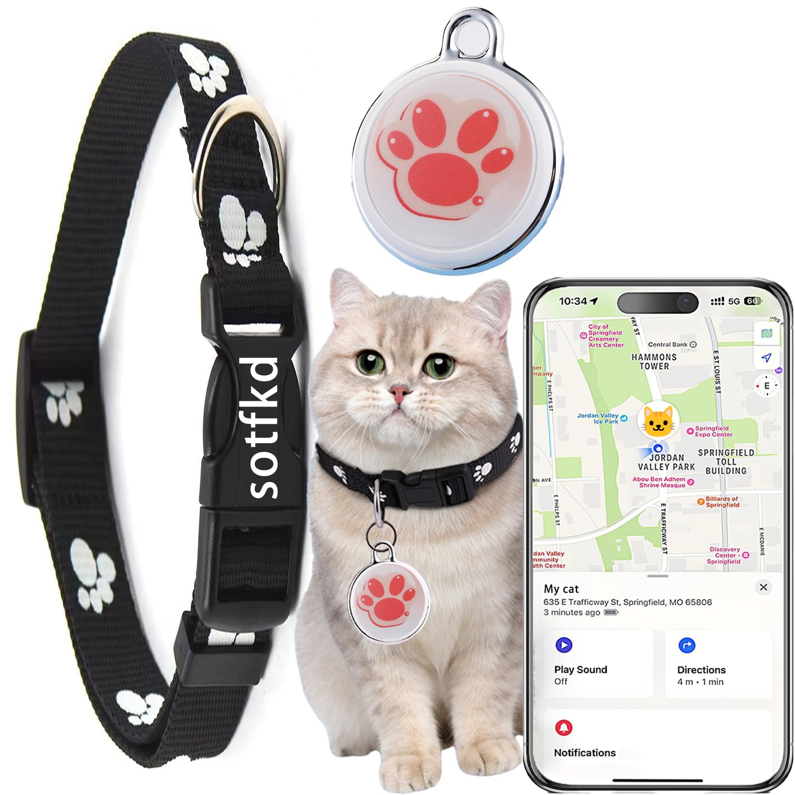 GPS Cat Tracker Collar - Waterproof Pet Location Device with No Monthly Fee & No Charging | Compatible with Android & iOS | Perfect for Outdoor Adventures & Lost Pet Recovery
