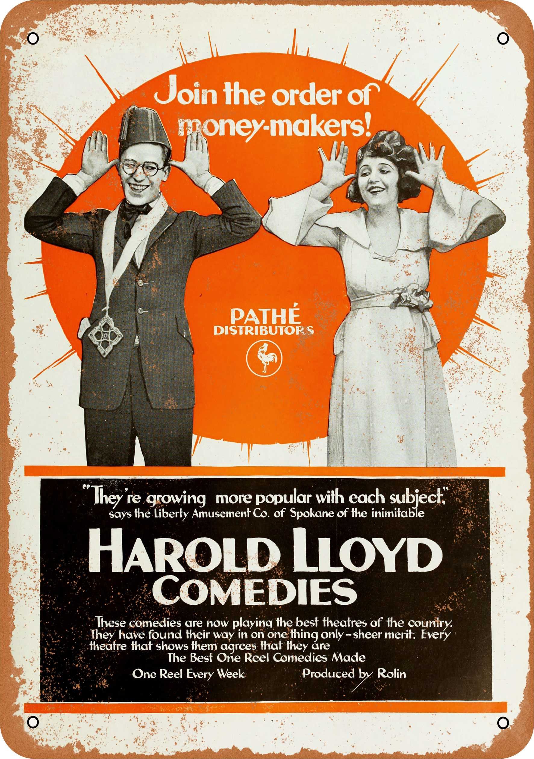 10 x 14 Inch Vintage Style Metal Sign - 1919 Harold Lloyd Comedies Movie Poster - Wall Decor for Home Theater, Man Cave, or Retro Office