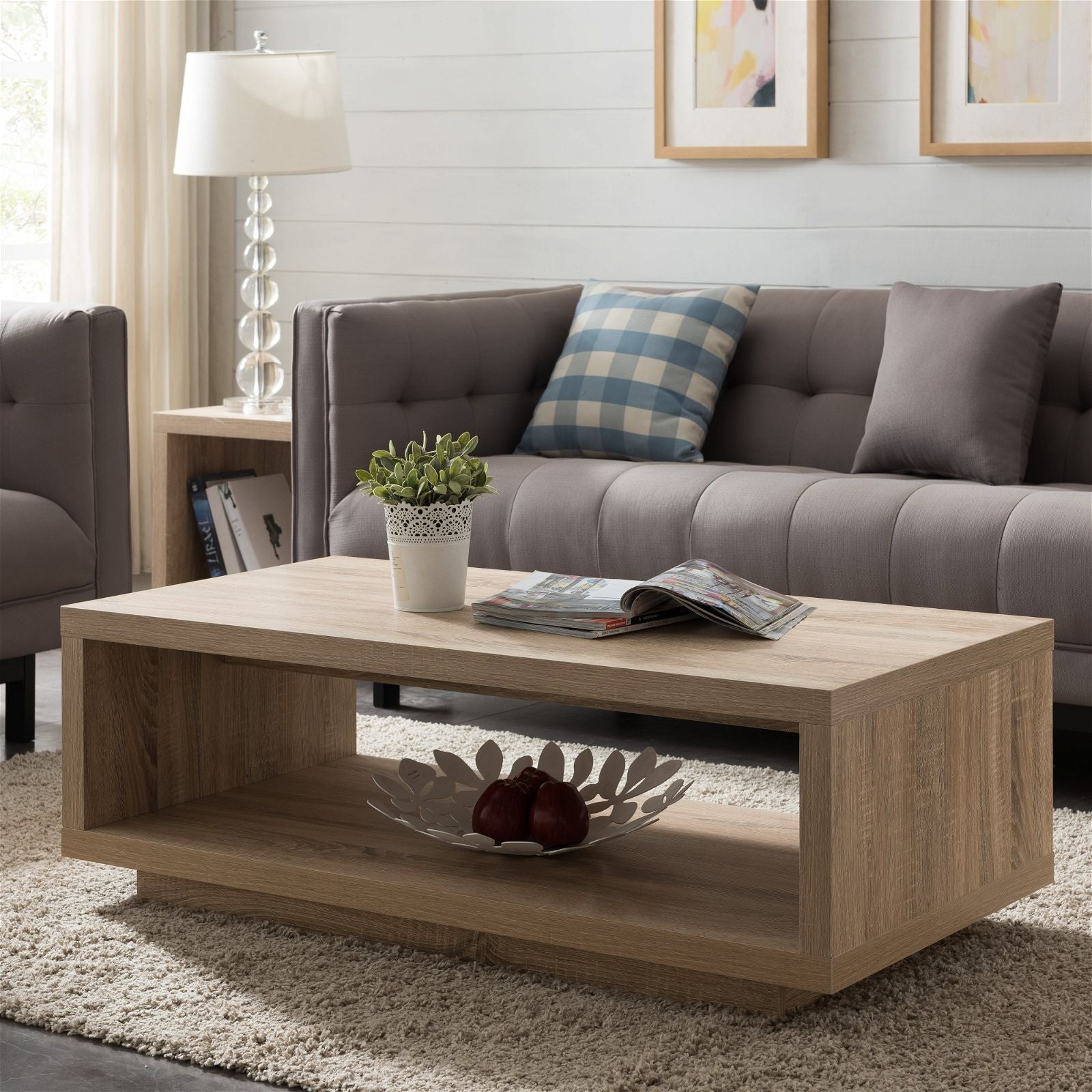 Brunswick 47-Inch Oak Coffee Table by Criterion - Modern Living Room Center Table for Home Decor